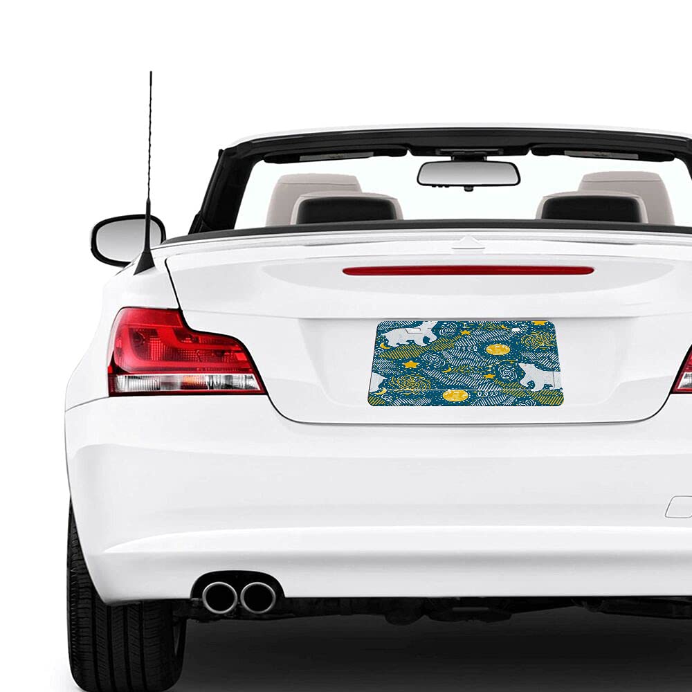 Polar Bear License Plate Cover - Moon Star Galaxy Cosmos Snow North Pole Night Abstract White Car Plate Frame for Women & Men - Perfect for Winter Car Decor, Holiday Gifts & Arctic-Themed Vehicle Accessories