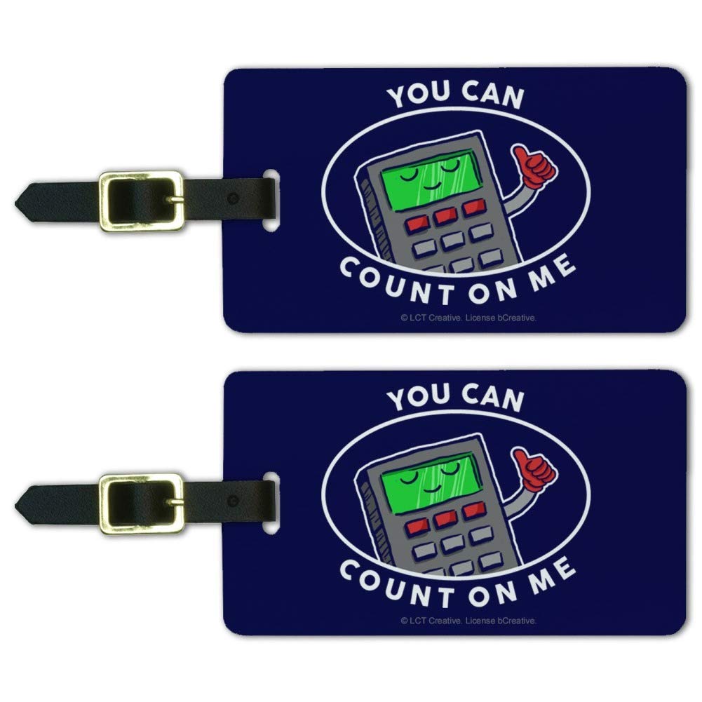 Funny Calculator Luggage ID Tags - Set of 2 Travel Accessories for Backpacks, Suitcases & Carry-Ons | Humorous 'You Can Count On Me' Gift Idea
