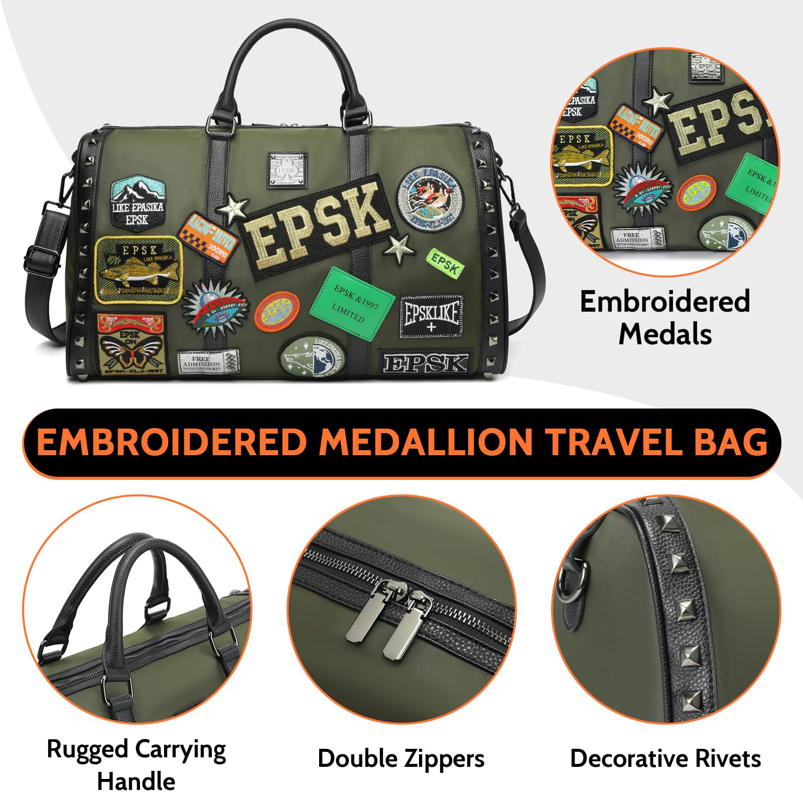 Stylish 47L Large Capacity Sports Gym Bag for Men & Women - Durable Embroidery Craft Fitness Bag for Workout, Travel, Camping & Weekend Getaways | Leather Leisure Duffel Bag for Gym, Sports & Overnight Trips