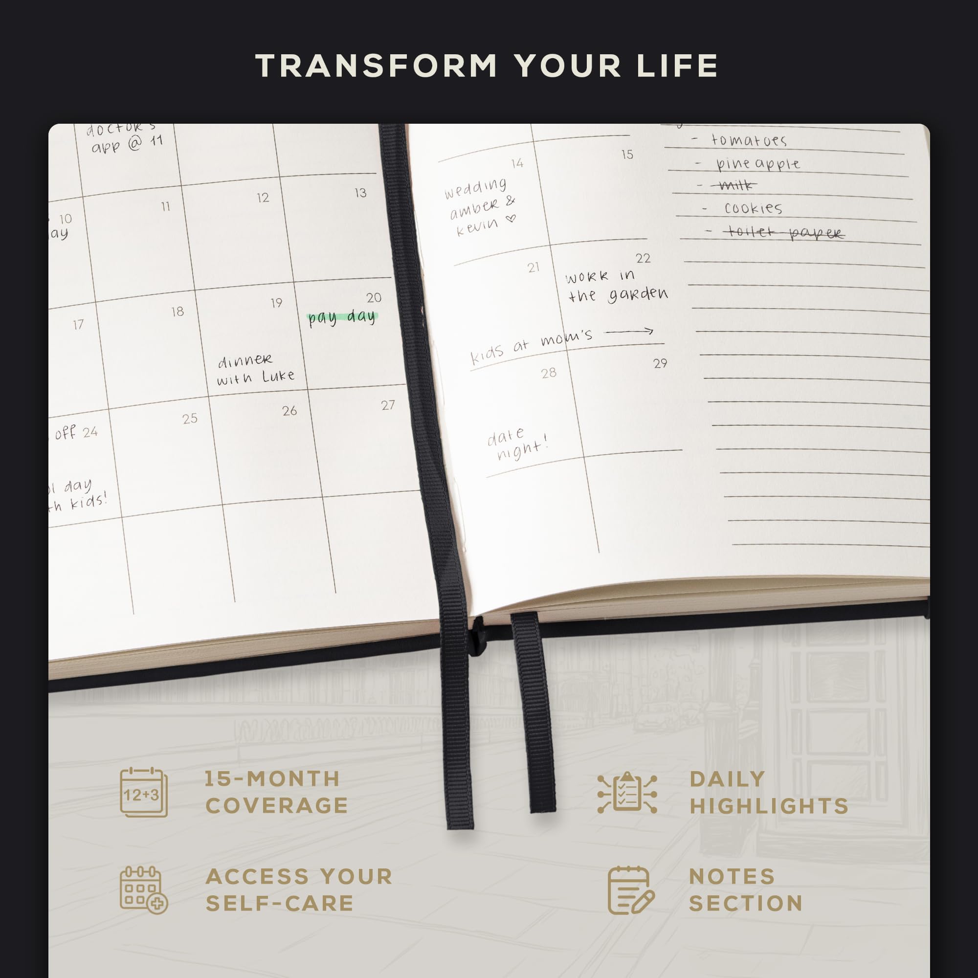 Beechmore Books 2025 Premium A5 Planner - Black Vegan Leather Hardcover Journal with 120gsm Thick Paper | Yearly & Monthly Views, Goal Setting, Appointment Scheduling | Perfect for Work, School & Personal Organization | Gift Box Included