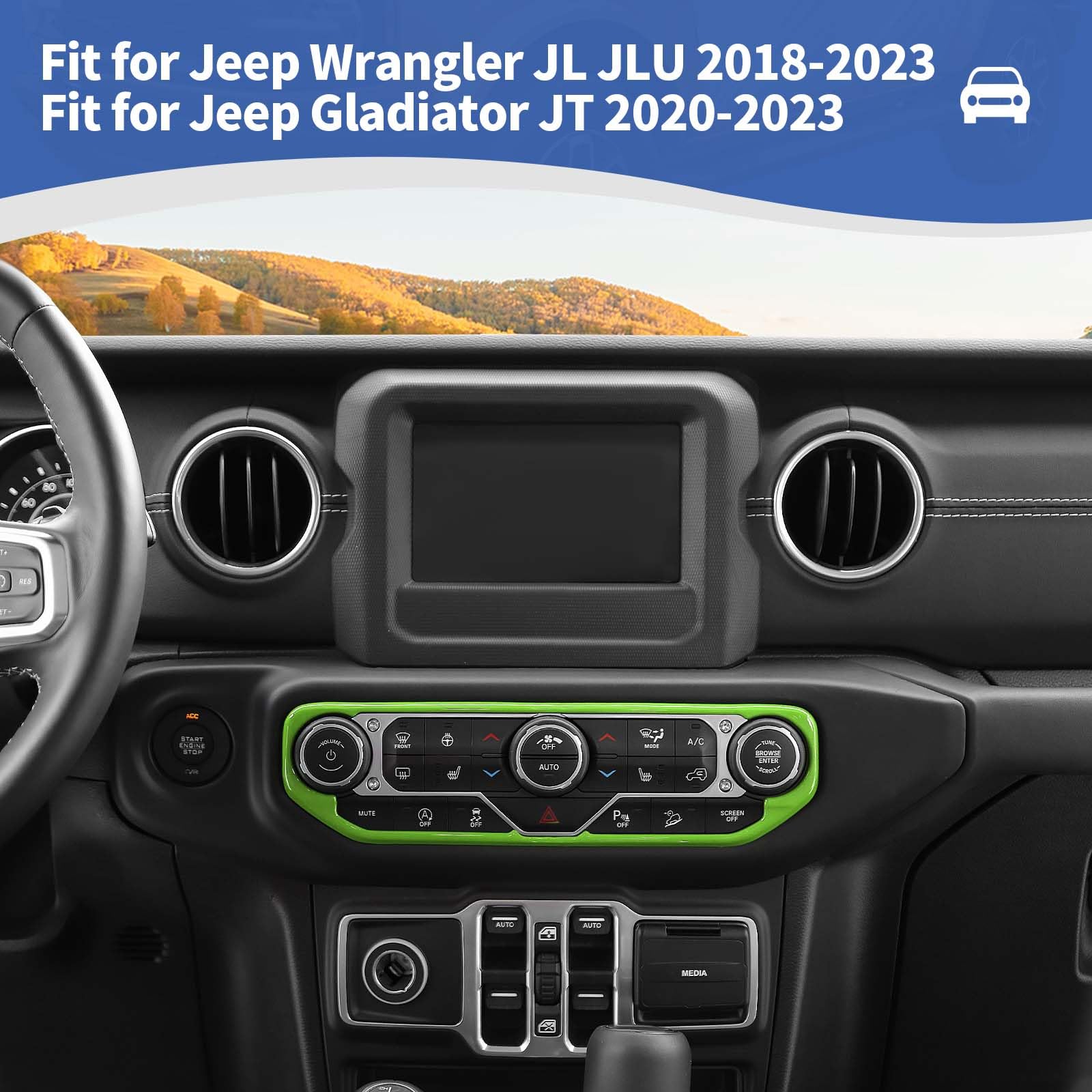 RT-TCZ Green AC Switch Cover Trim Frame for Jeep Wrangler JL/JLU & Gladiator JT (2018-2023) - Durable Dash Accessory for Interior Customization | Perfect for Off-Roading & Daily Driving