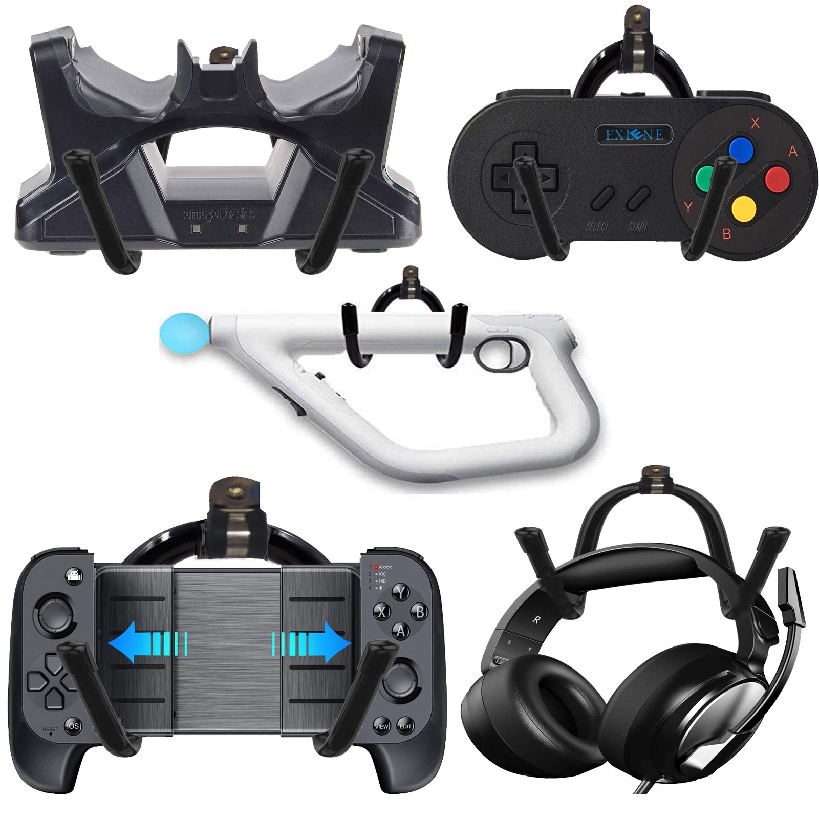 Mini Flexible Wall Mount Holder Rack Organizer for Game Controller - 4 Pack (No Controller Included) with Screw Cover - Perfect for PlayStation, Xbox & Nintendo Switch Controllers - Space-Saving Gaming Accessory for Bedroom, Game Room & Office Organization