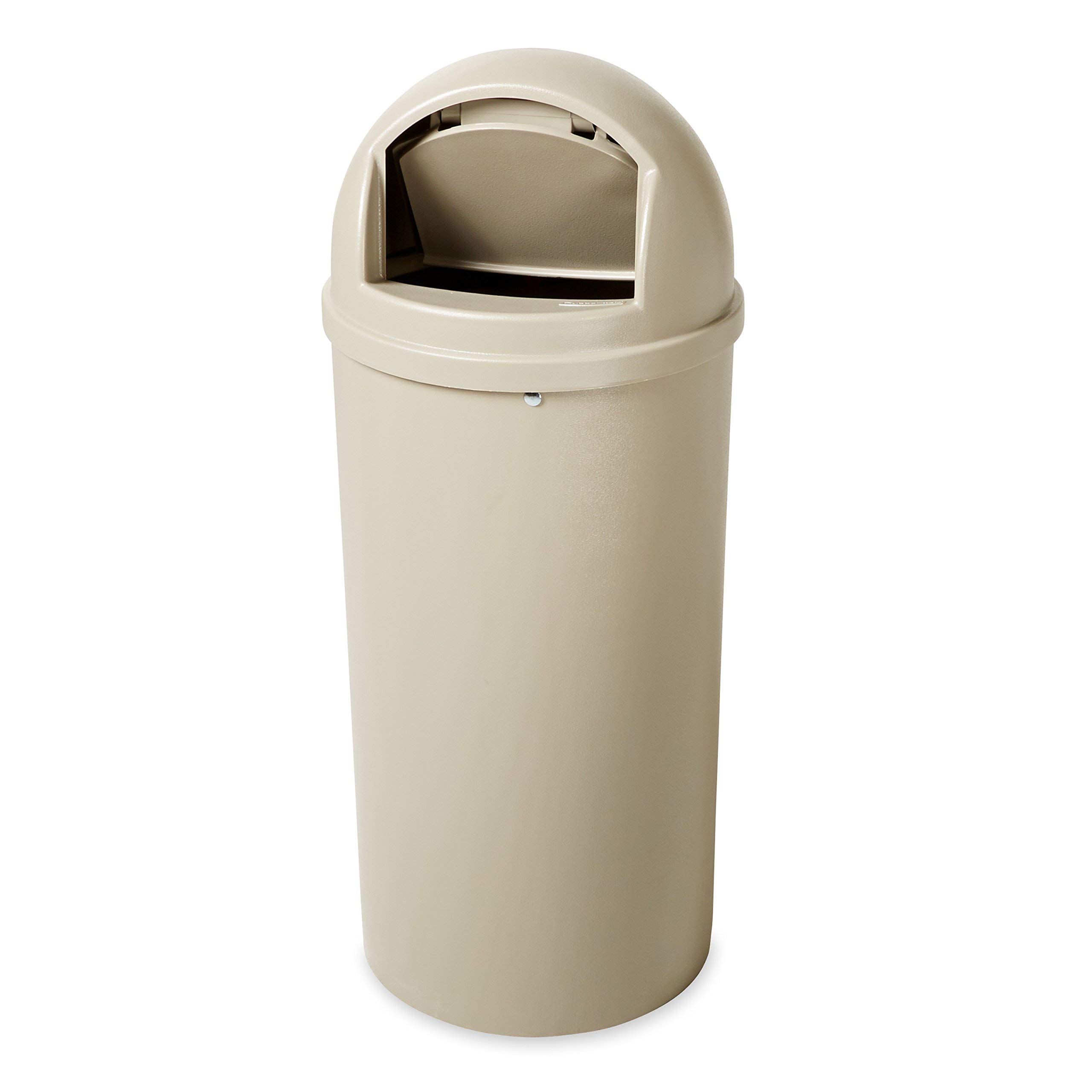 Rubbermaid Commercial 15-Gallon Round Trash Can with Lid - Beige Indoor/Outdoor Garbage Bin for Office, Lobby, Restaurant, School & Restroom | Durable Waste Container for High-Traffic Areas