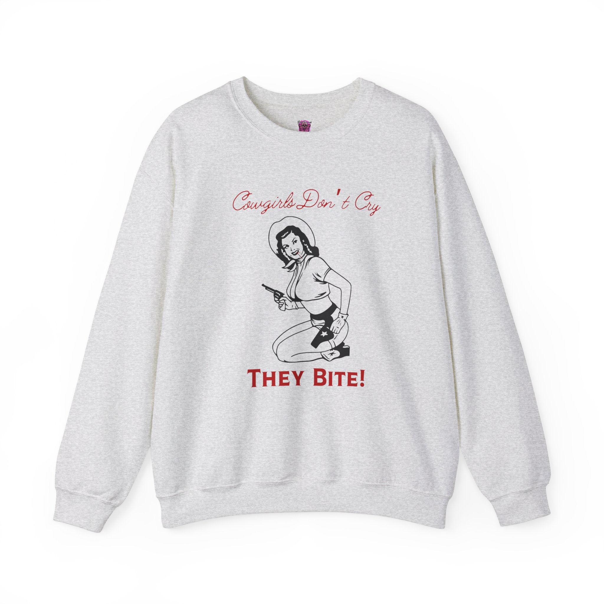 Stylish Cowgirls Bite Graphic Crewneck Sweatshirt - Western Fashion for Women | Perfect for Rodeo, Country Concerts & Casual Outfits