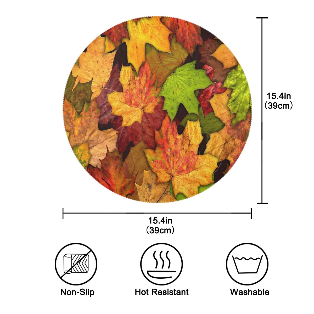 4-Pack Autumn Leaves Round Placemats - 15 Inch Fall Table Mats with Maple Leaf, Sunflower & Pumpkin Design for Kitchen, Dining Table, Dinner, Kids Holiday Party - Perfect for Thanksgiving, Halloween Decor & Seasonal Home Decorating
