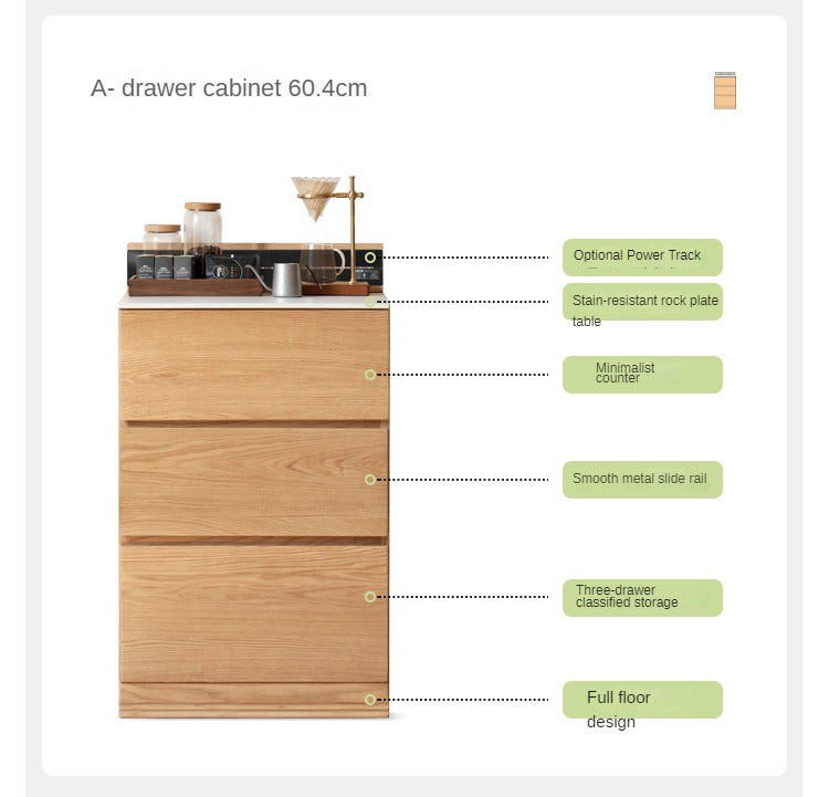 Solid Oak Wood Sideboard Buffet Cabinet - Multi-Functional Storage Locker with Drawers & Shelves for Dining Room, Living Room, and Entryway Organization
