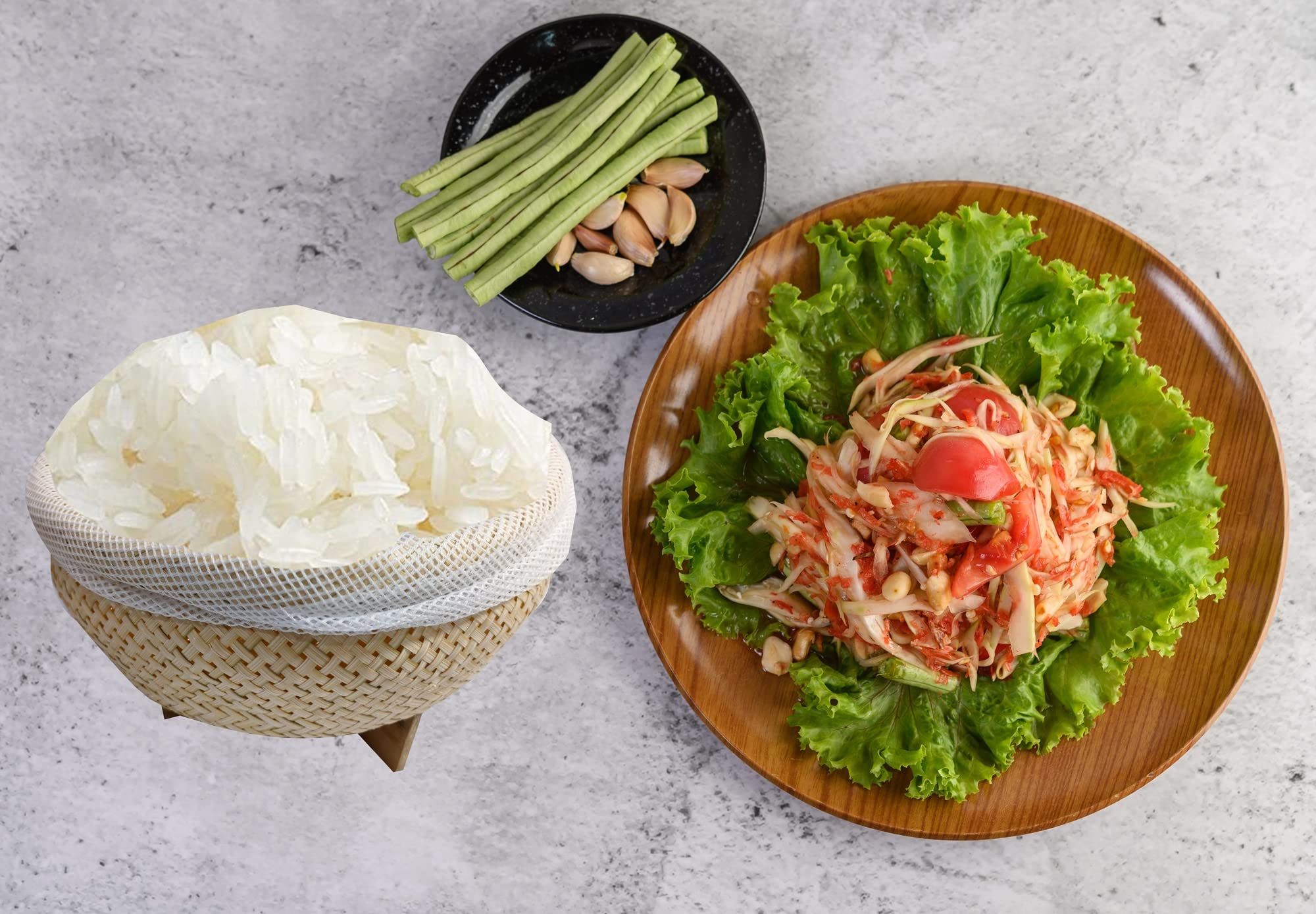Bamboo Rice Steamer Basket - 2-Piece Set for Perfect Sticky Rice & Asian Cooking | Traditional Thai Food Steamer for Dumplings, Vegetables & Hot Meals | Eco-Friendly & Reusable Kitchen Essential