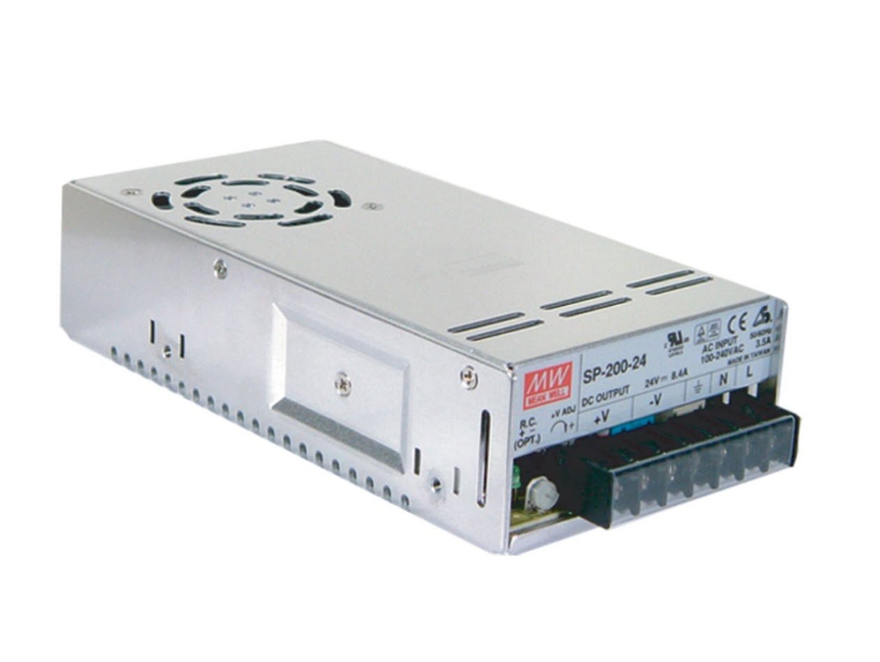 MEAN WELL SP-200-24 24V 8.4A 201.6W AC-DC Single Output Enclosed Switching Power Supply - PFC Function for Industrial Automation, LED Lighting & Medical Equipment