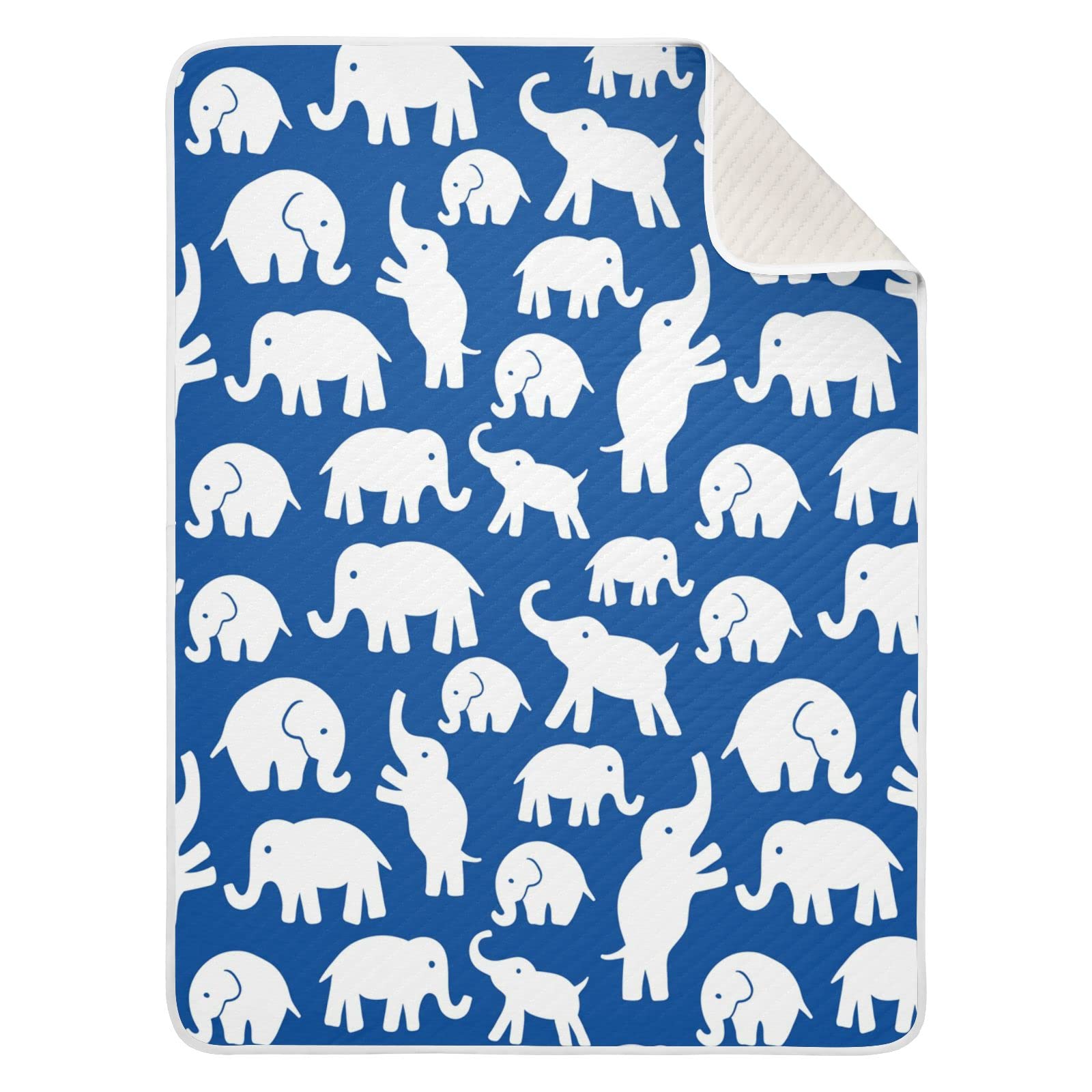 JIPONI Super Soft & Warm Baby Blanket 30x40 Inch - Personalized White Elephant Design on Blue Background for Boys & Girls | Perfect for Nursery, Swaddling, Stroller & Gift Giving