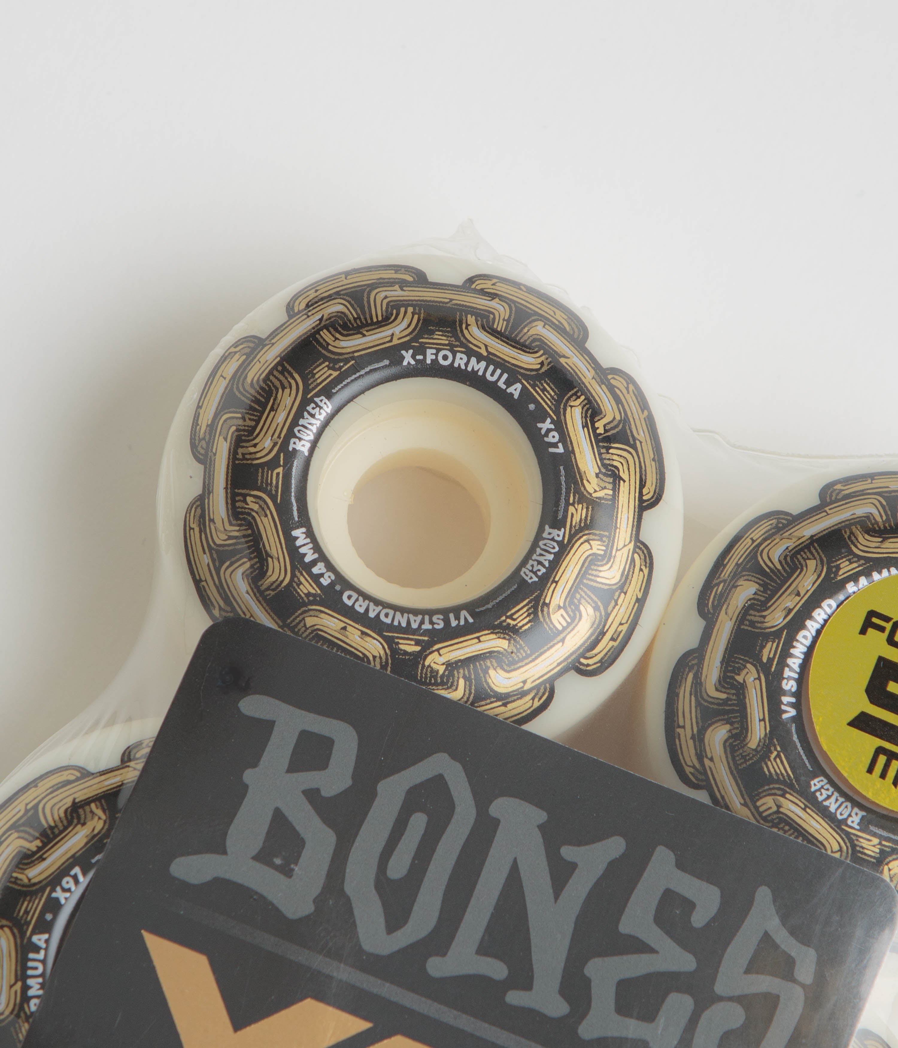 Bones X Formula Gold Chain 97A V1 Standard Skateboard Wheels - 54mm White - High Performance for Street Skating and Smooth Rides
