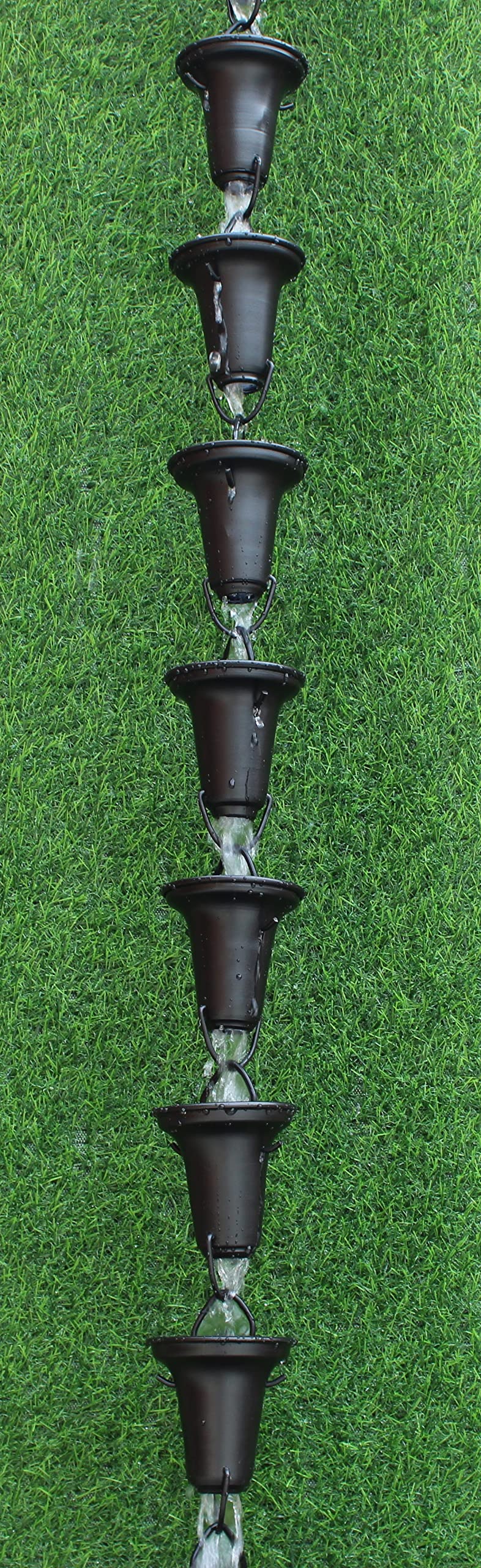 KAM Home Flared Cups Rain Chain with Brass Bolt Gutter Adapter - Black (15 Pack) - Easy Rainwater Drainage Solution for Roof Gutters & Garden Decor