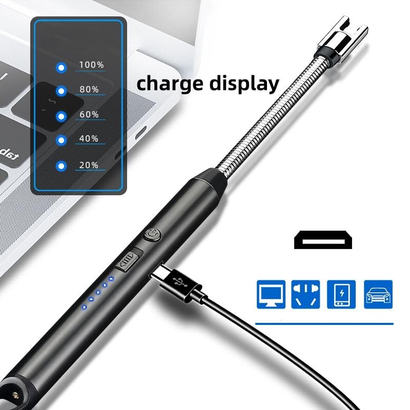 Havanish USB Rechargeable Electric Lighter with Flexible Neck & Battery Display - Windproof Plasma Arc Lighter for Candles, Fireworks, BBQ, Camping & Outdoor Use