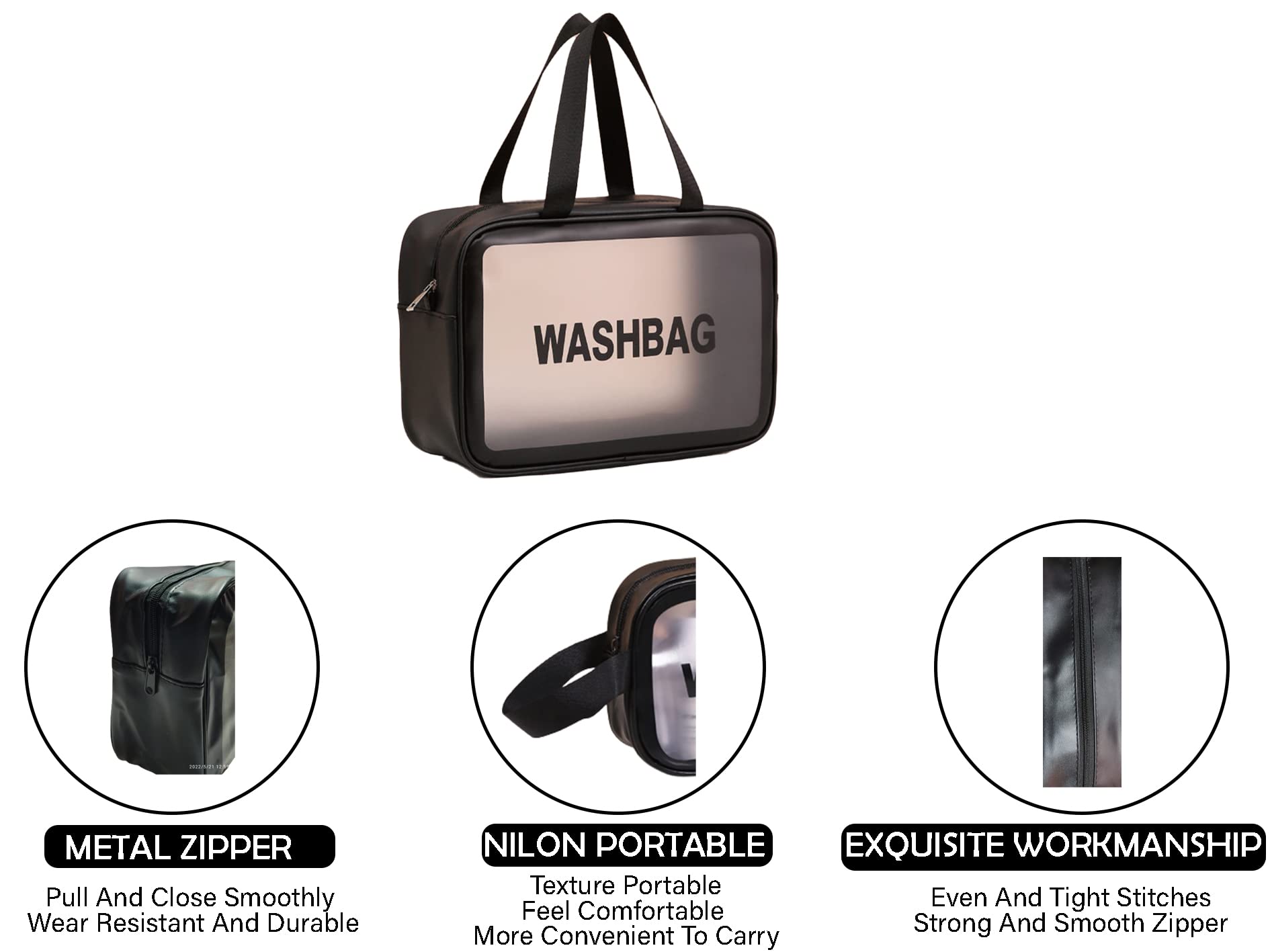 Waterproof PVC Cosmetic Bag for Travel & Home - Zippered Makeup Pouch for Cosmetics, Brushes & Accessories - Portable Toiletry Bag (Black) - Perfect for Gym, Beach & Daily Use