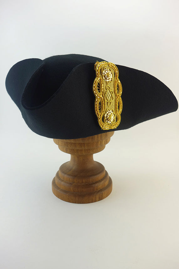 18th Century Tricorne Hat with Gold Bullion Motif - Perfect for Historical Reenactments, Pirate Costumes & Colonial Era Events