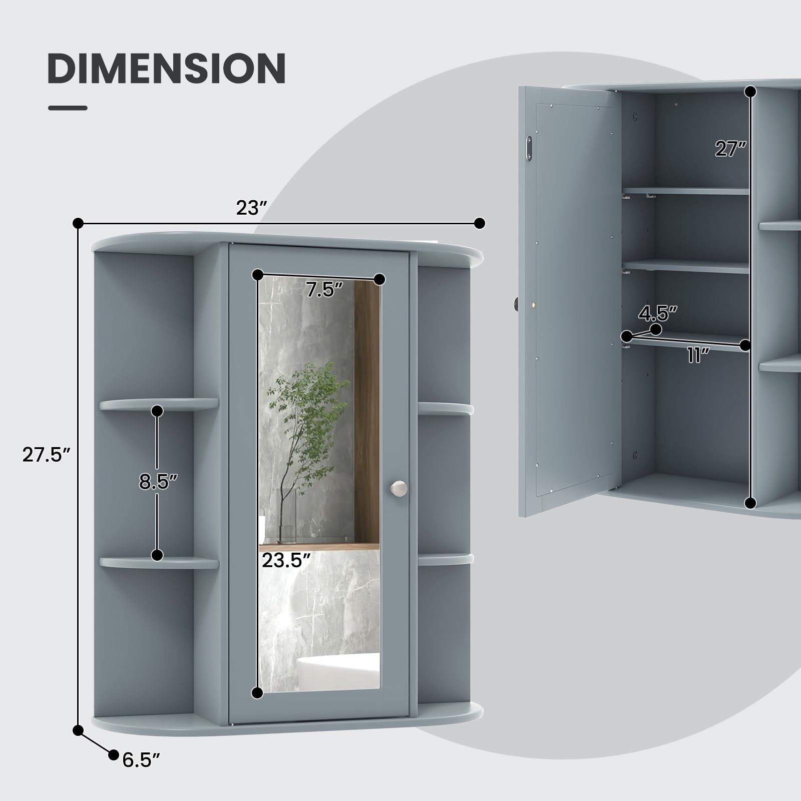 Tangkula Wall Mounted Bathroom Medicine Cabinet with Mirror Door - Adjustable Shelves, Removable Storage for Bathroom, Living Room & Laundry Room - Space Saving Grey Wooden Cabinet (Perfect for Small Spaces & Organized Storage)