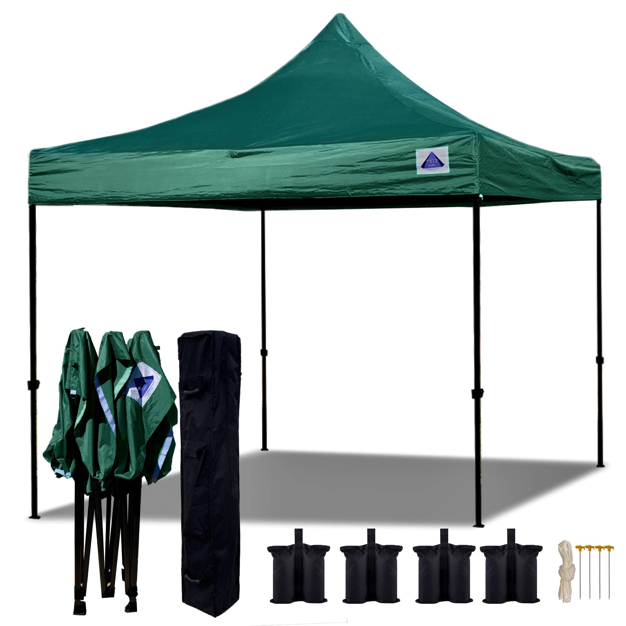 10x10 FT DELTA Pop Up Party Tent - Commercial Instant Canopy for Weddings, Events & Outdoor Gatherings - Includes Wheel Bag & 4 Weight Bags - D Model in Forest Green - Perfect for Backyard Parties, Farmers Markets & Camping