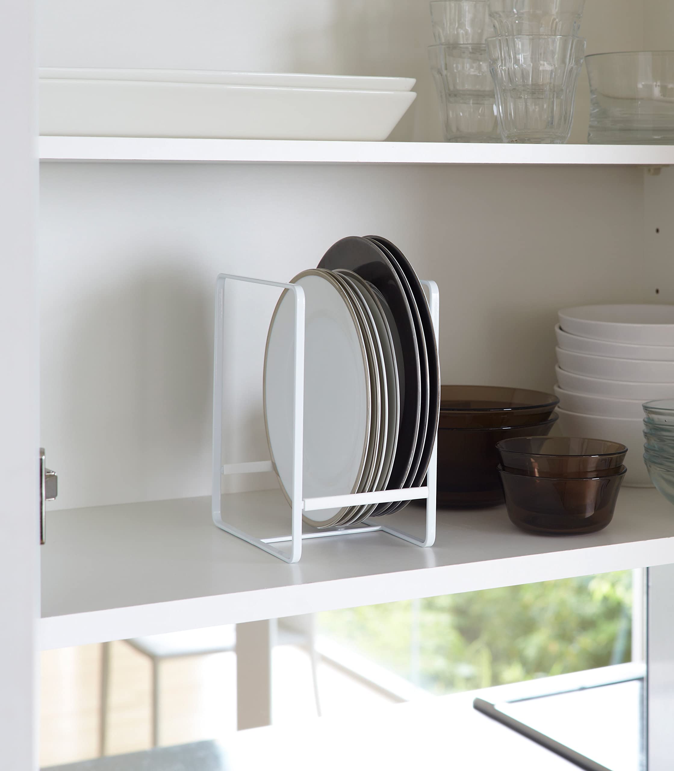 NAOE White Metal Kitchen Organizer - Plate Rack, Cutting Board Holder, Bakeware & Pot Pan Storage, Cooling Rack, Serving Tray & Reusable Container Organizer - Perfect for Pantry, Cabinet & Countertop Organization