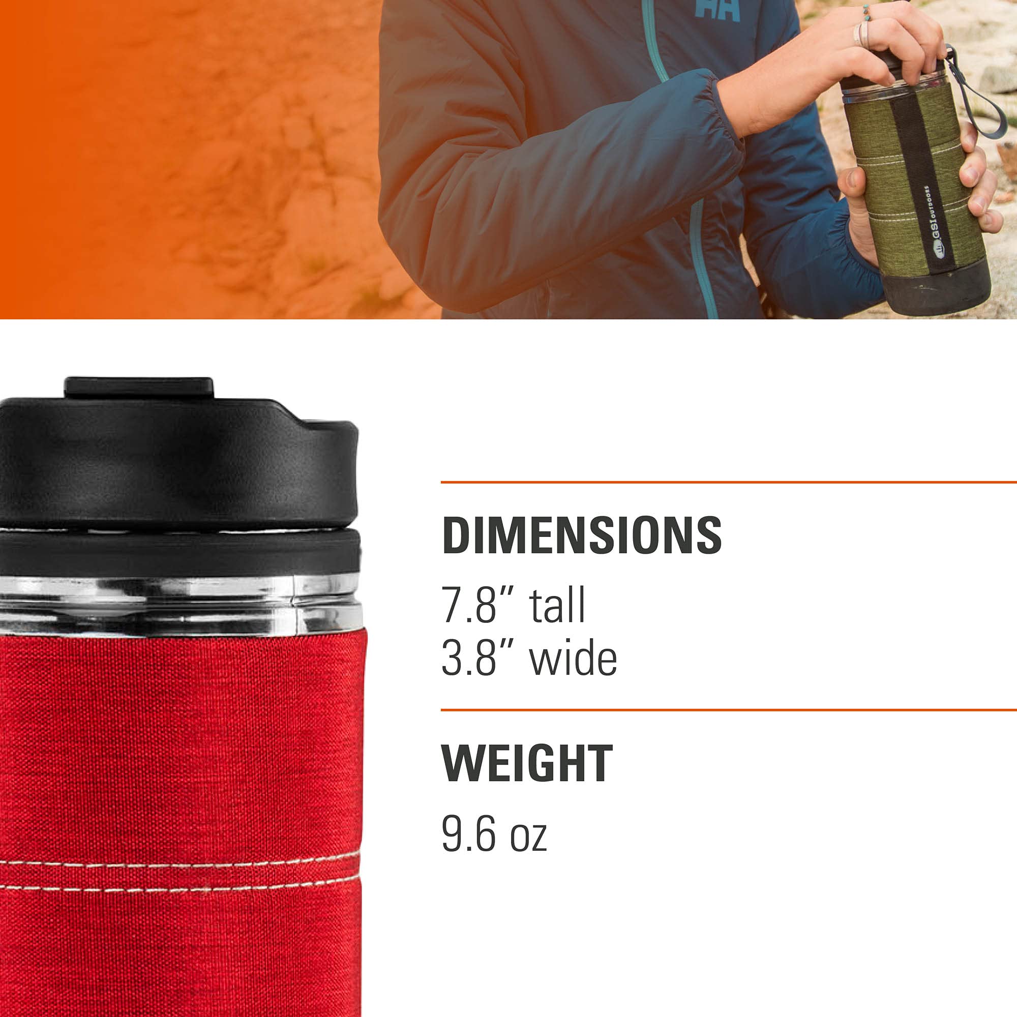 GSI Outdoors Commuter JavaPress - Portable French Press Coffee Maker for Camping, Hiking & Travel - Stainless Steel Insulated Coffee Press for Outdoor Adventures