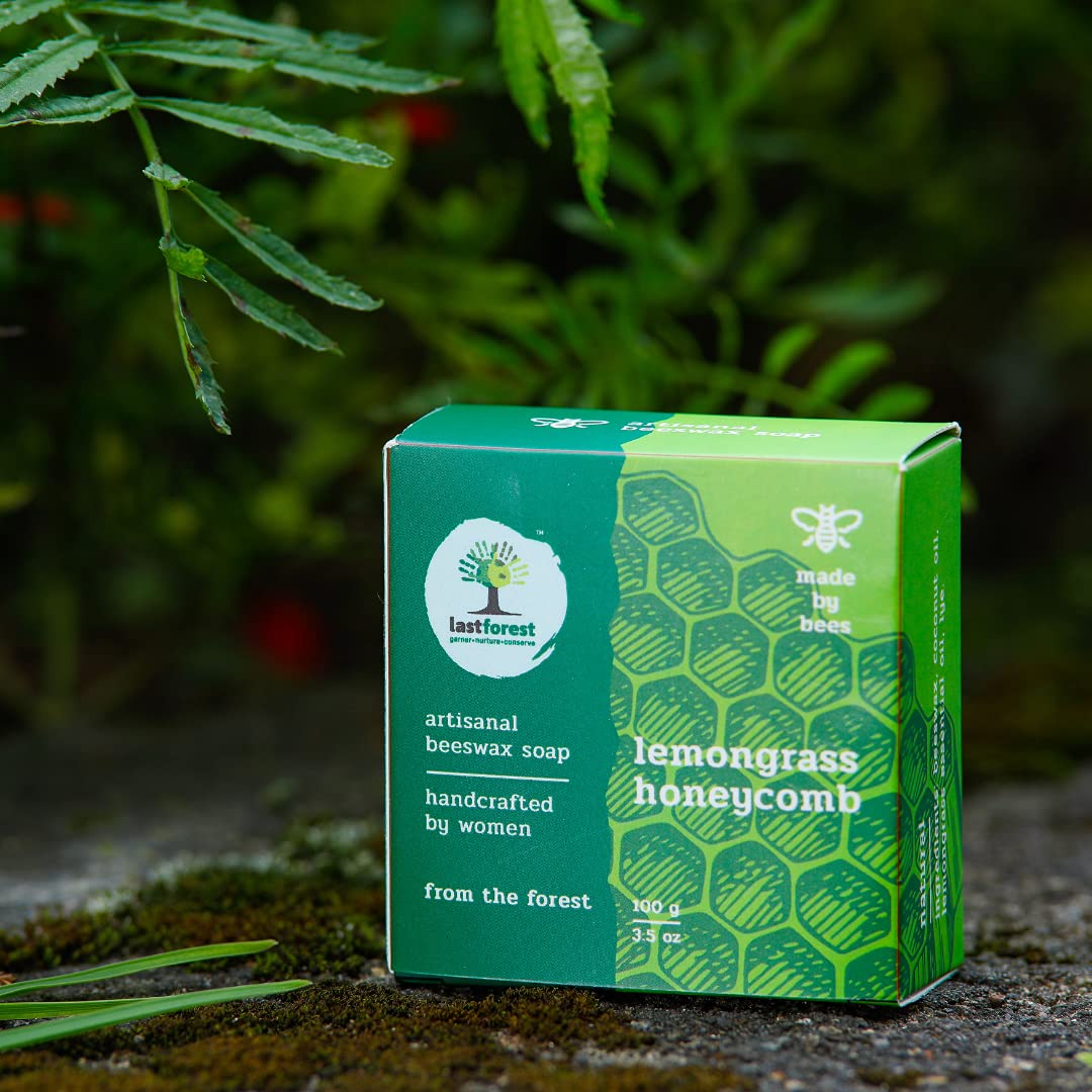 Last Forest Beeswax Soap (100g) - Natural Herbal Bath Bar for Glowing Skin | Handcrafted Moisturizing Soap with 100% Pure Ingredients | Beeswax Soap for Men & Women | Lemongrass Scent | Perfect for Dry Skin Care & Relaxing Bath Time