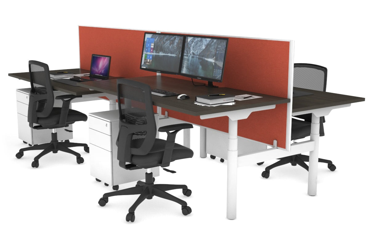 Flexi Premium Height Adjustable 4-Person H Bench Workstation - White Frame [1200L x 800W with Cable Management] - Ideal for Office, Coworking Spaces & Collaborative Work Environments