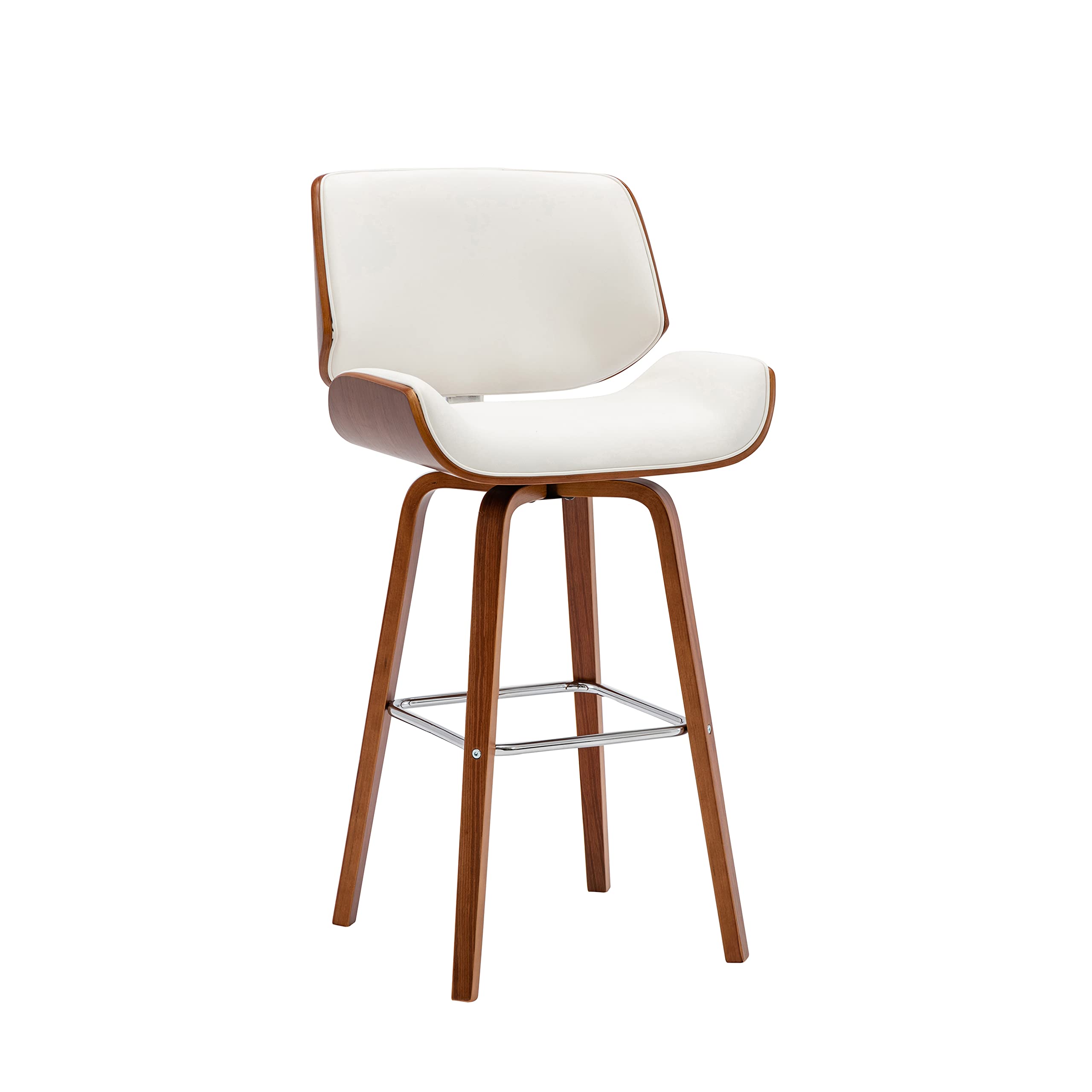 Porthos Home Ori Swivel Counter Stool - PU Leather Upholstered Bar Stool with Walnut Wood Legs & Chrome Footrest, Armless Kitchen Island Stool for Breakfast Bars, Dining Counter or Home Pub Use
