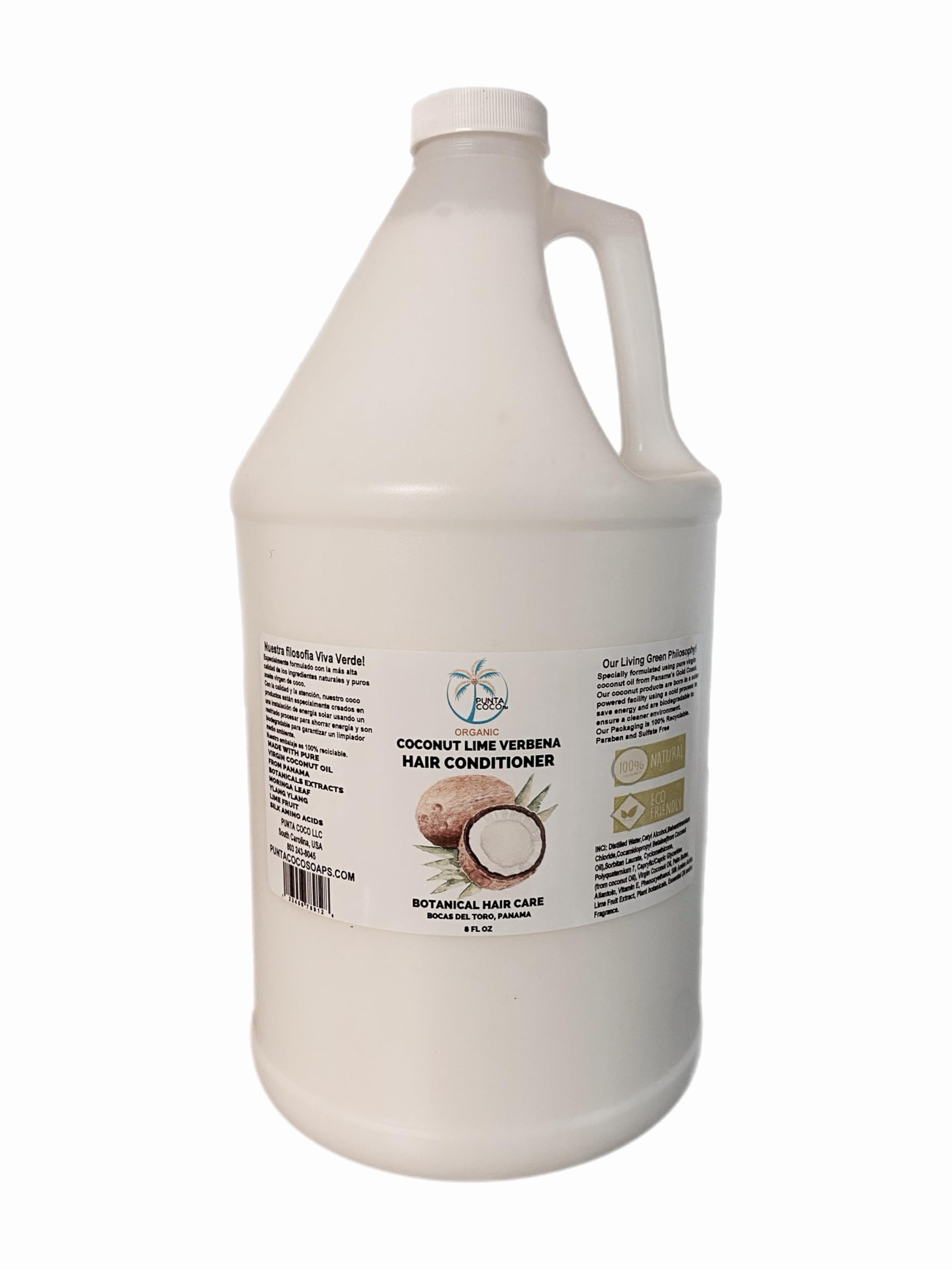 Punta Coco Soaps Coconut Lime Verbena Hair Conditioner - 1 Gallon with Pure Virgin Coconut Oil for Hydration & Protection | Deep Moisturizing for Dry, Damaged Hair - Salon & Home Use