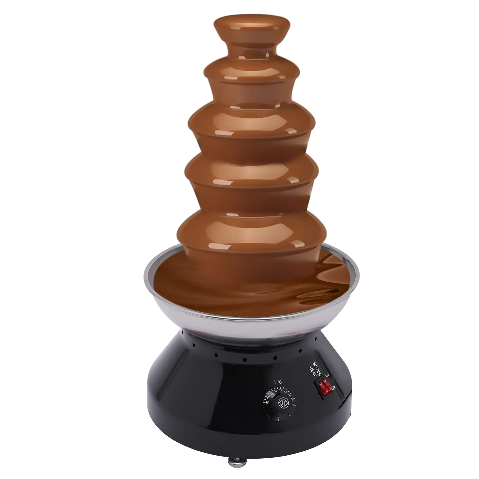 5-Tier Commercial Chocolate Fountain Machine - 110V 230W Stainless Steel Fondue Tower with 3L Capacity | Perfect for Weddings, Parties, Catering & Chocolate Melting (Cheese & Liqueur Compatible)