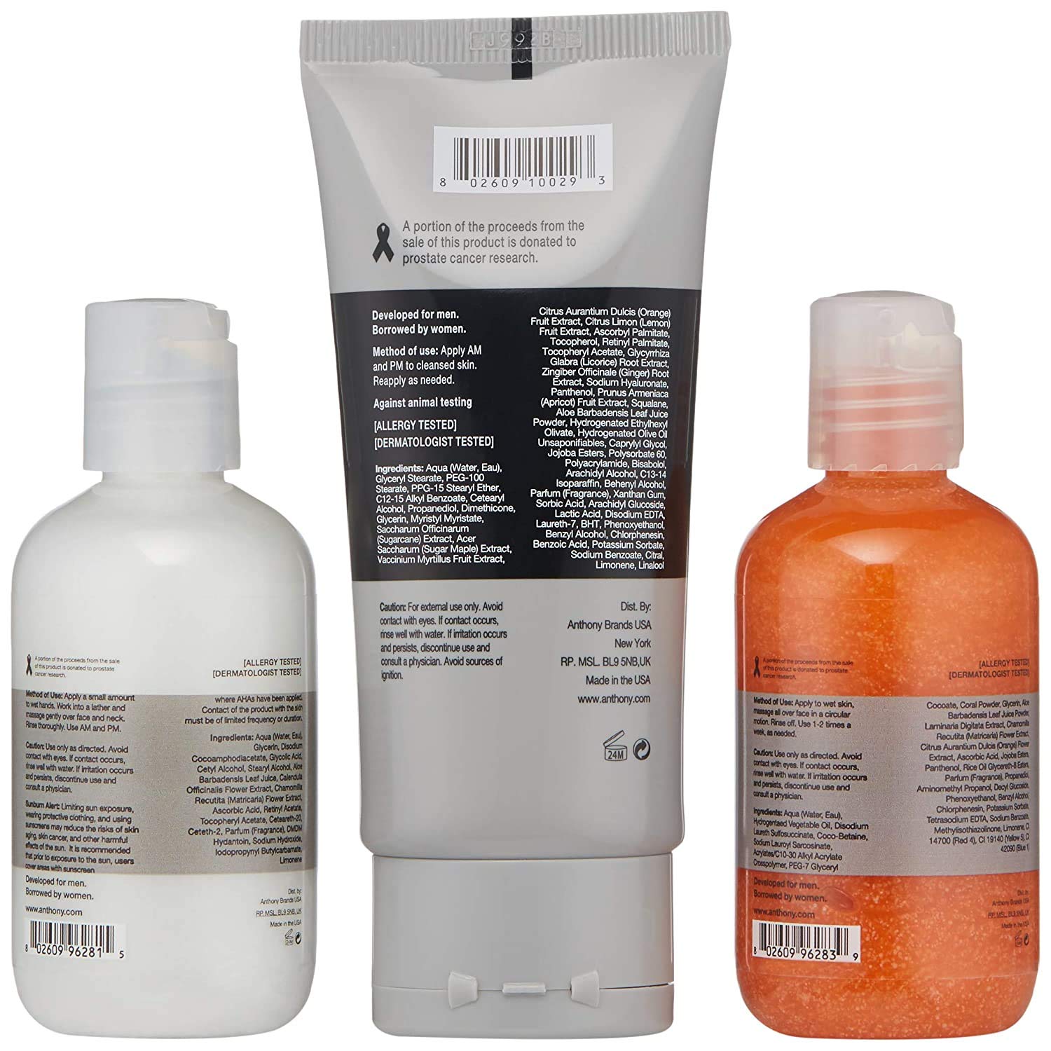 Anthony Face It & Go Kit - Glycolic Facial Cleanser, All Purpose Moisturizer & Exfoliating Scrub (3-Piece Skincare Set) | Daily Face Wash, Hydration & Gentle Exfoliation for Men & Women | Perfect for Travel, Gym & On-The-Go Skincare Routine