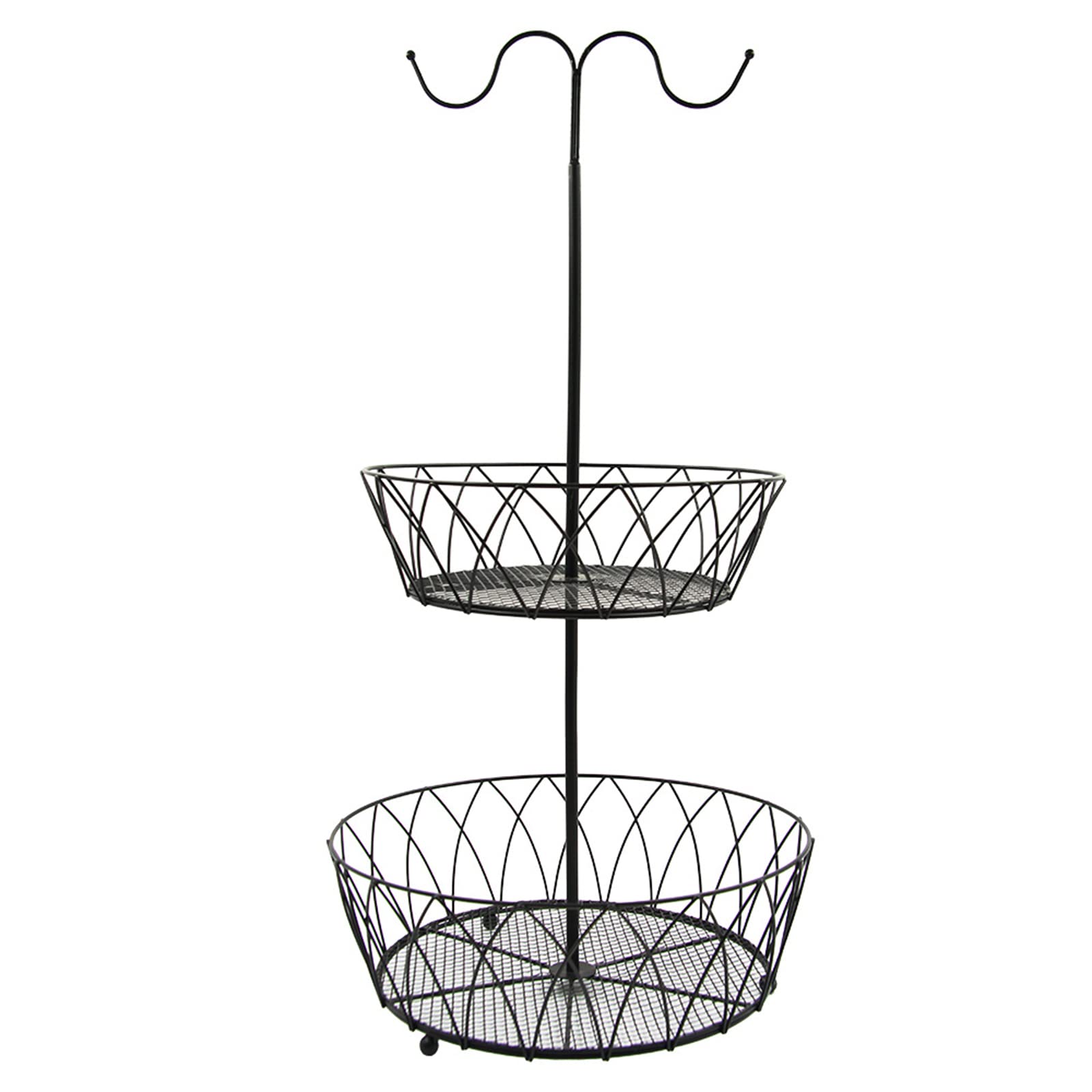 2-Tier Rectangle Countertop Fruit Basket - Detachable Double-Layer Banana Hanger, Wrought Iron Snack Storage Tray (Black) - Perfect for Kitchen Counter, Dining Table, and Pantry Organization