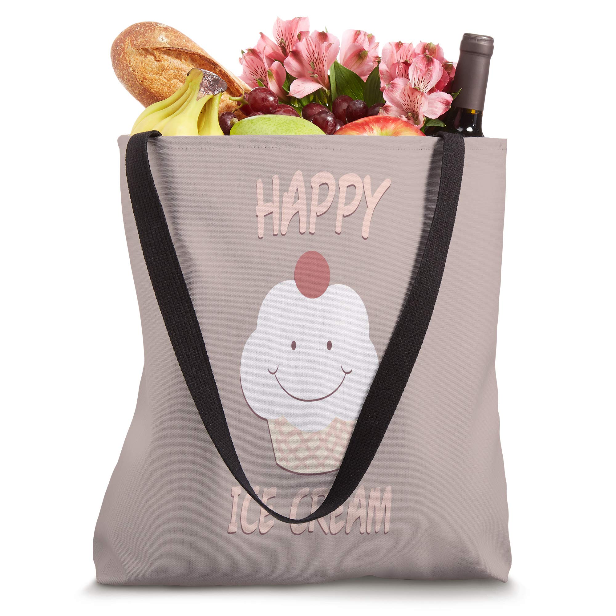 GRAPHIC 365 Happy Ice Cream Tote Bag - Funny Kids Gift Tote for School, Beach & Shopping - Cute Ice Cream Design Cotton Tote Bag for Women & Girls