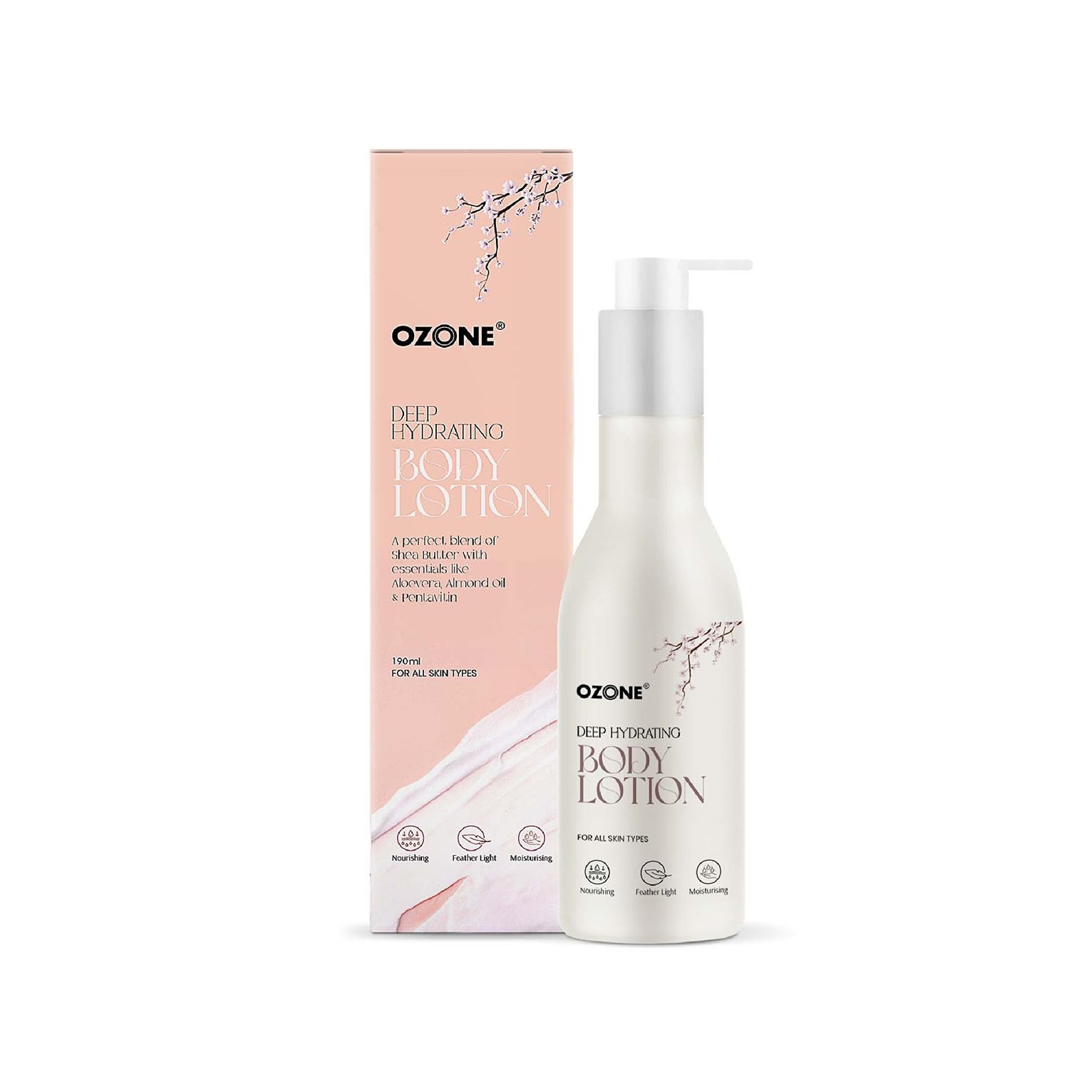 Ozone Deep Hydrating Body Lotion for Men & Women - Shea Butter, Aloe Vera, Almond Oil & Pentavitin - Non-Sticky Moisturizer for Dry Skin - 190ml (Pack of 1) | Perfect for Daily Use, After Shower Hydration & Winter Skin Care