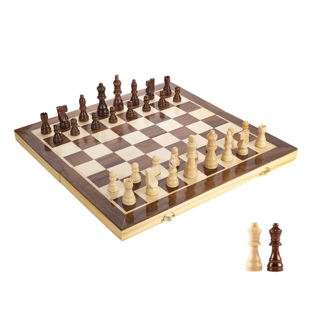 Premium Magnetic Travel Chess Set - Wooden Folding Chessboard with Storage Slots & 2 Extra Queens - Professional Chess Game for Adults (11.4 Inch) - Perfect for Camping, Airplane Travel & Office Breaks