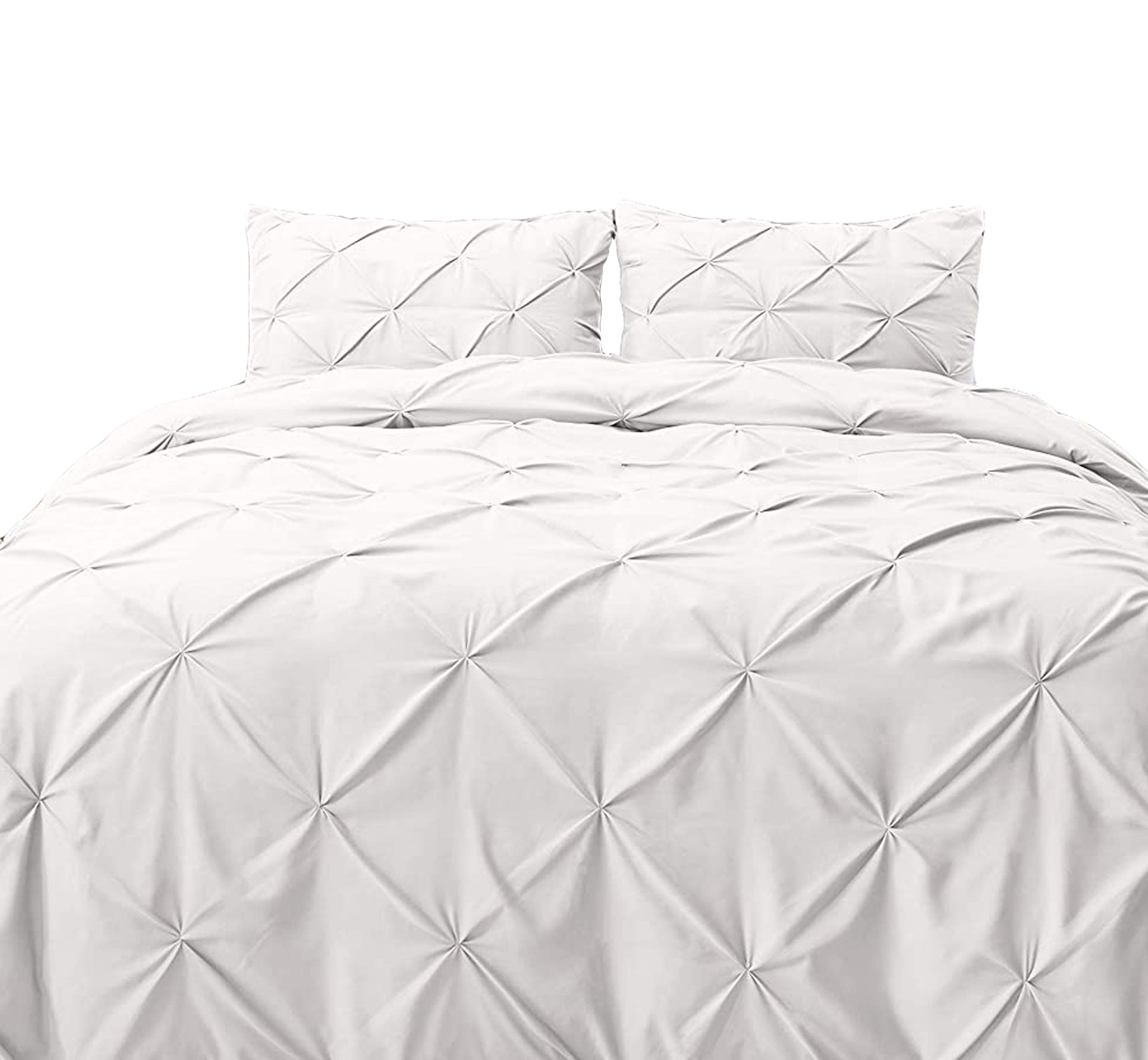 Premium 800 Thread Count Egyptian Cotton Duvet Cover Set - Soft Pinch Pleat & Pintuck Design, Super King Size 98x116 Inches, White Solid with Zipper Closure & Corner Ties | Luxury Bedding for Master Bedroom, Guest Room & Hotel Use