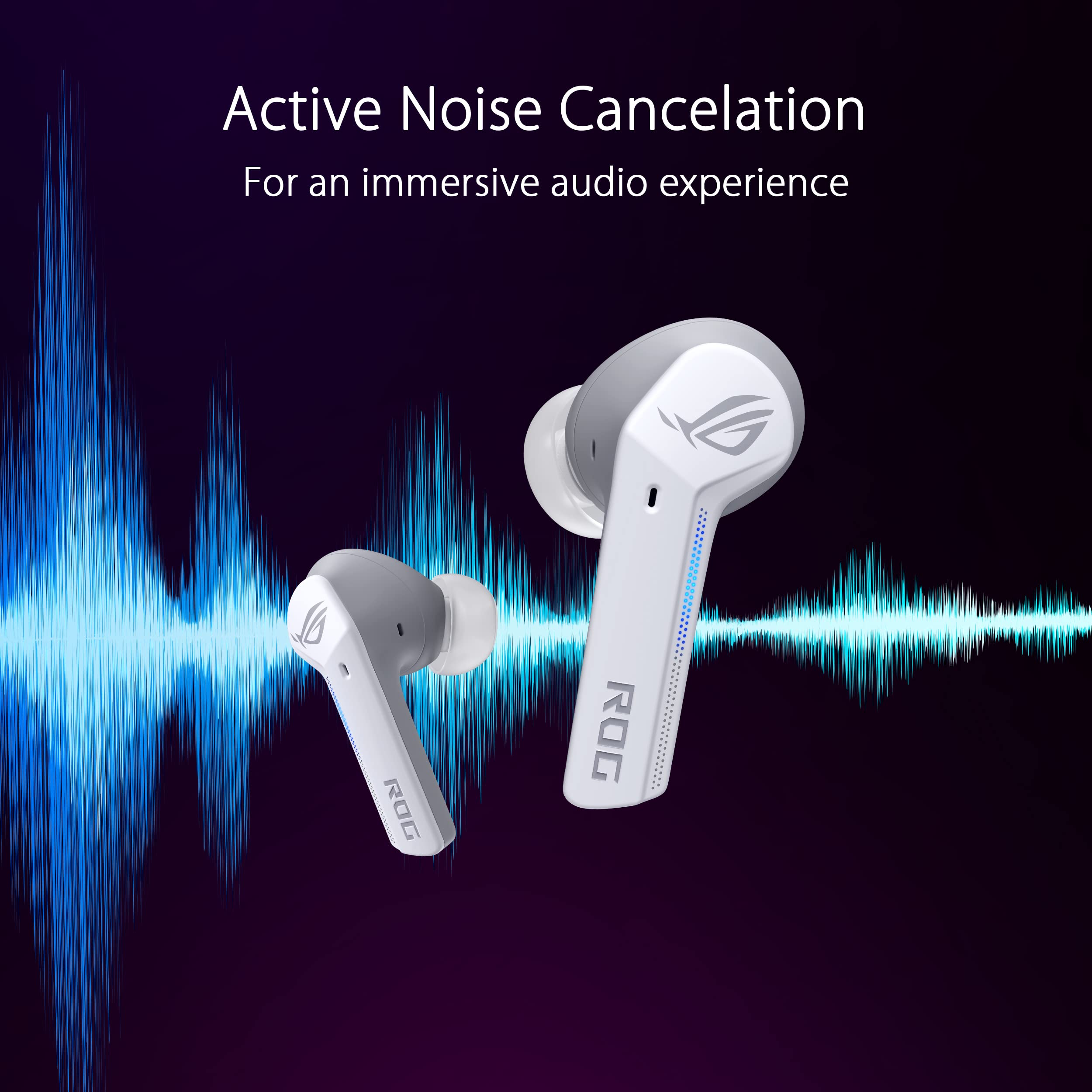 ASUS ROG Cetra True Wireless Gaming Earbuds - Low Latency Bluetooth 5.0, Active Noise Cancellation, 27H Battery Life, IPX4 Waterproof, Wireless Charging - White | Perfect for Mobile Gaming, Workouts & Travel