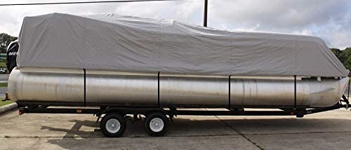 **28 FT VORTEX Ultra 5-Year Heavy-Duty Canvas Pontoon Boat Cover – Elastic Hem & Adjustable Strap System – Fits 27'1