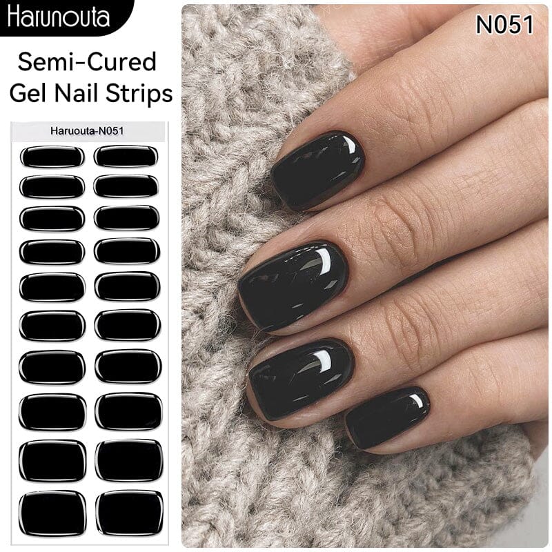 20 Tips Black Semi Cured Gel Nail Strips - Long Lasting DIY Nail Art Kit for Home & Salon Use | Perfect for Parties, Weddings & Special Occasions