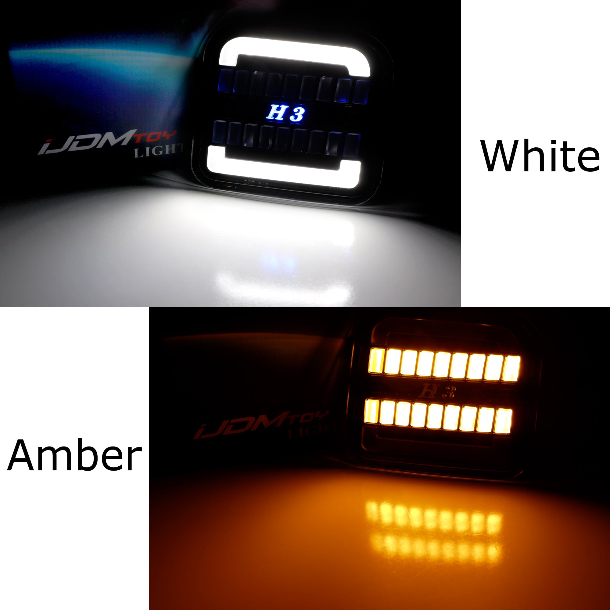 Clear Full LED White Halo/Amber Sequential Turn Signal Lights for 2006-2010 Hummer H3 - Upgrade Front Blinkers with Bright DRL & Stylish Design for Off-Road & Daily Driving