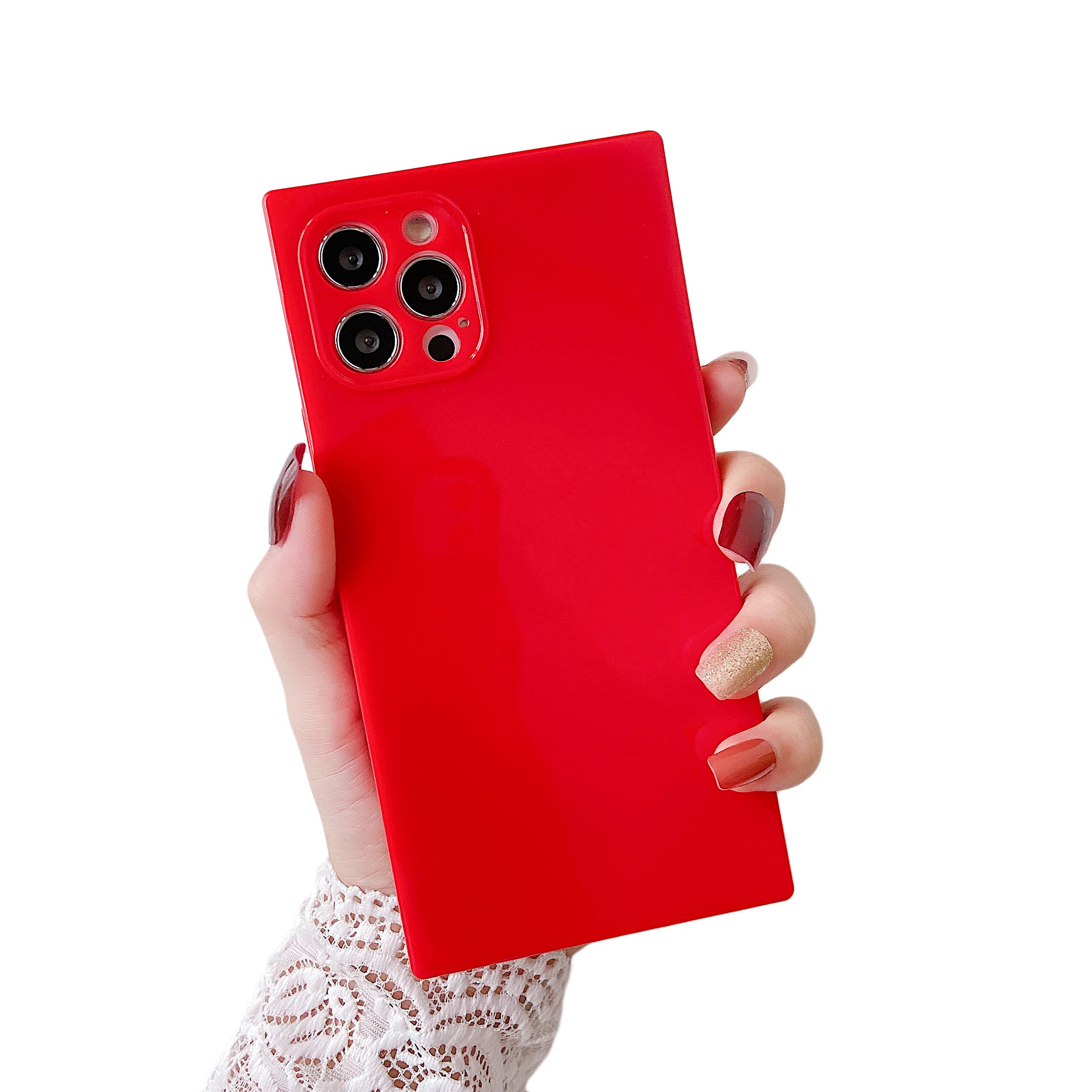 Cocomii Square iPhone 13 Case - Slim Lightweight Soft TPU Silicone Cover - Glossy Vibrant Solid Color - Minimalist Luxury Aesthetic - Compatible with Apple iPhone 13 (Red) - Perfect for Everyday Use, Office & Travel Protection