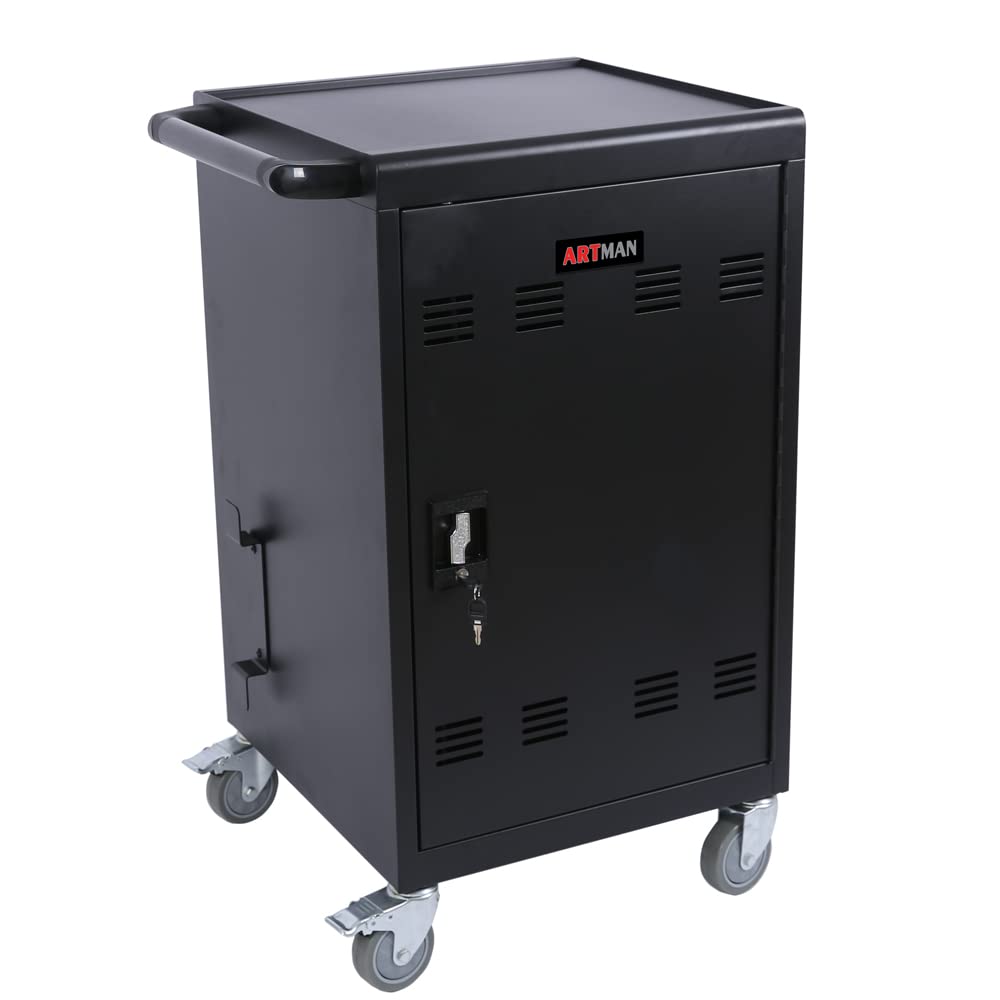 32-Device Mobile Charging Cart for Classroom & Office - Secure Charging Station for iPads, Chromebooks & Laptops with Cord Management, Locking Doors & Surge Protection - Ideal for Schools, Libraries & Workspaces (Black)
