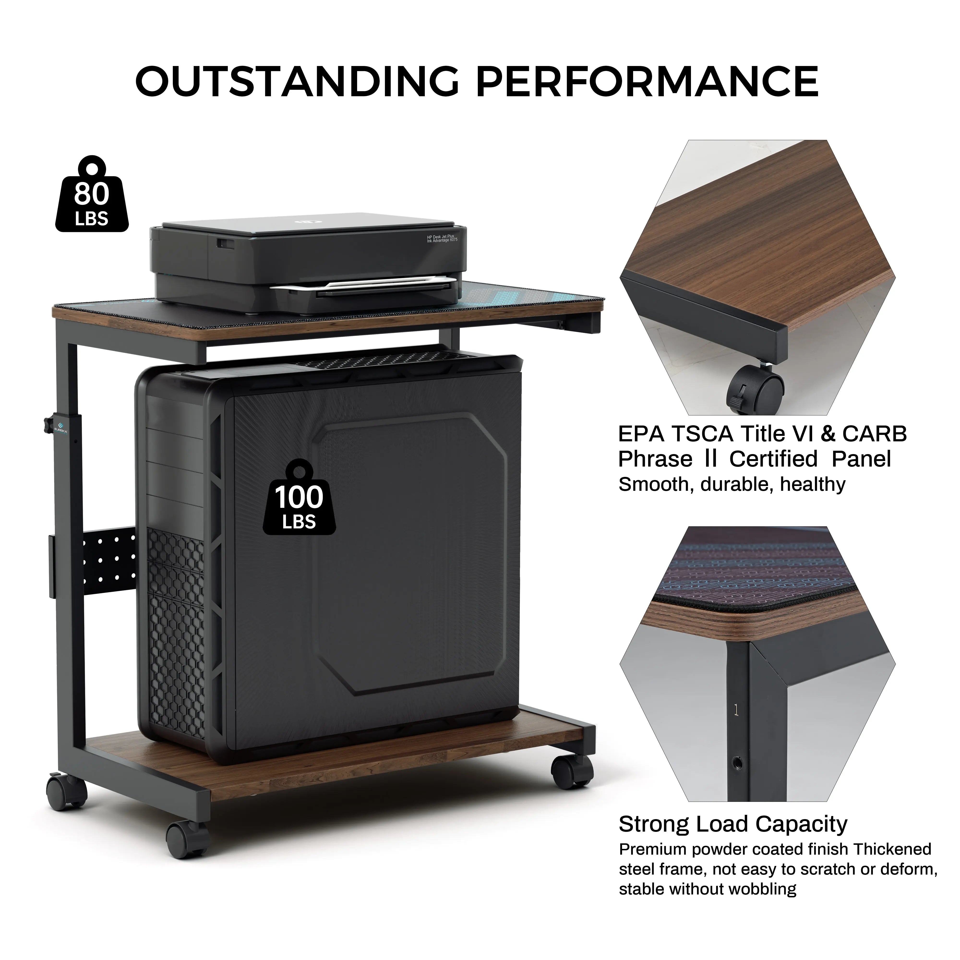 Adjustable Mobile CPU Cart with Wheels - Portable Computer Stand for Office, Home & Gaming Setup - Ergonomic Workspace Solution