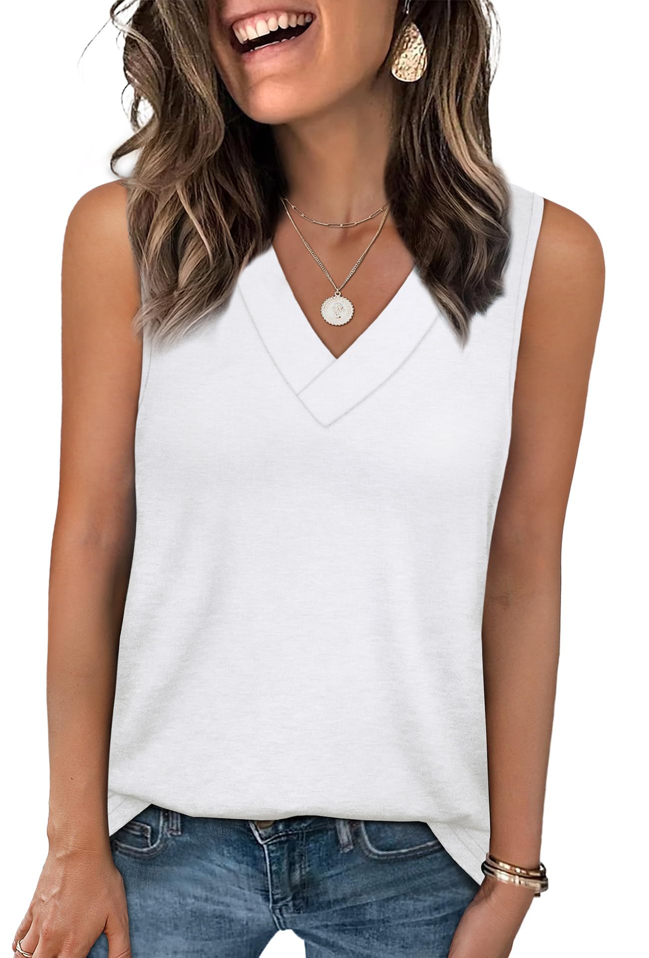 WIHOLL Women's Summer Tank Tops - V Neck Sleeveless Basic Tee, Loose Fit Casual T-Shirts | Trendy 2025 Fashion for Beach, Gym & Everyday Wear