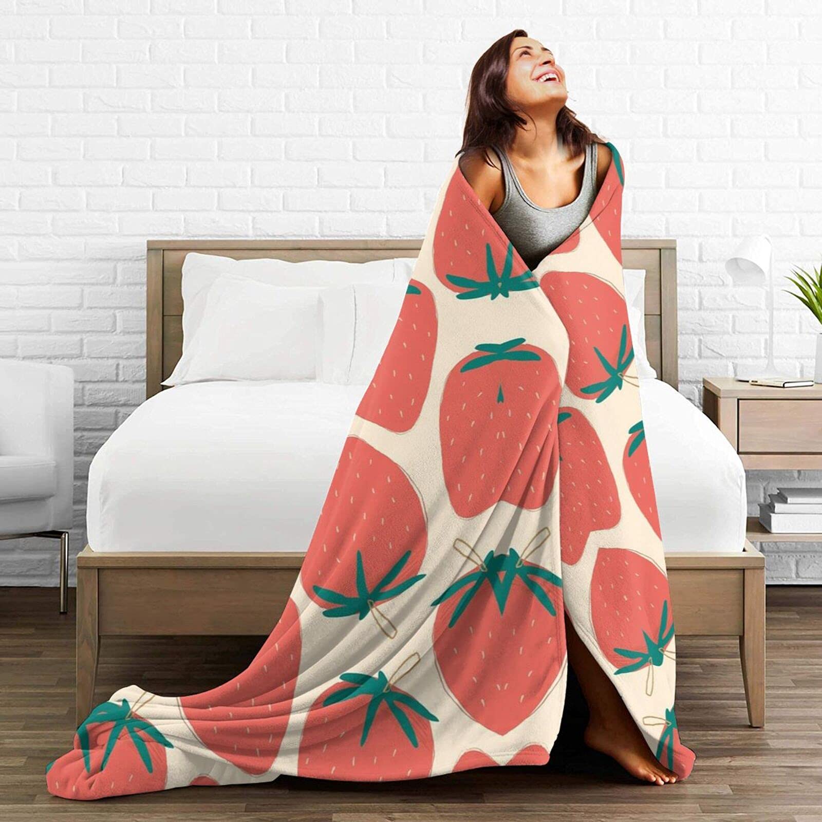 Soft Flannel Strawberry Throw Blanket 60