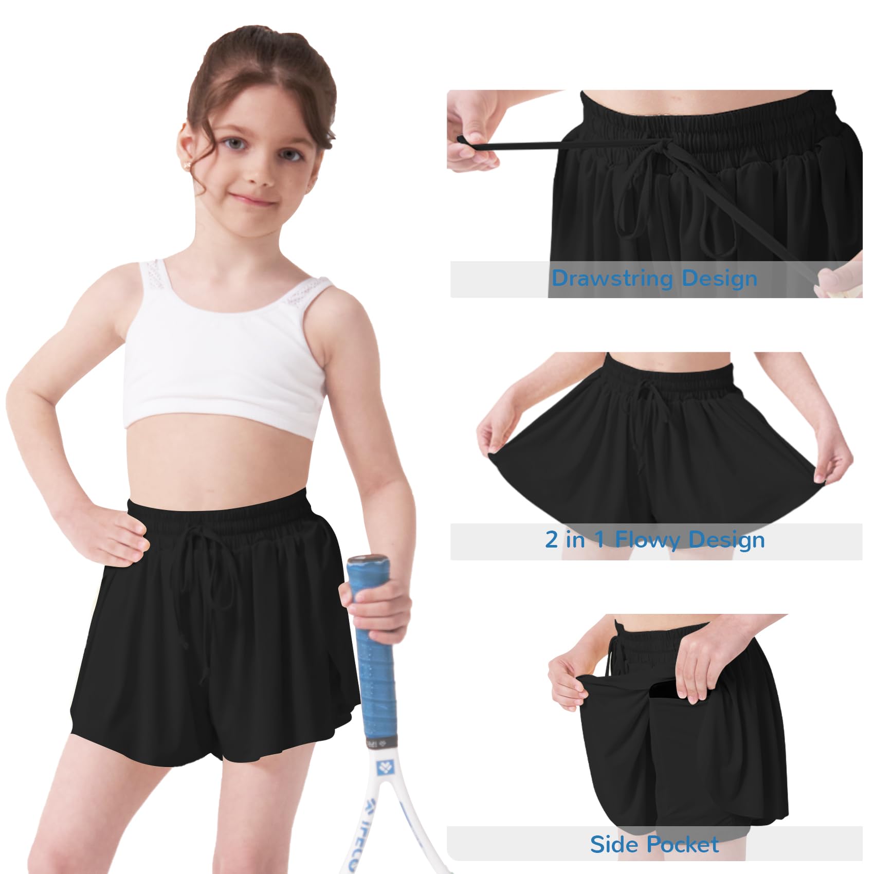 LETAOTAO Girls Athletic Shorts - 2-in-1 Running Shorts with Liner for Teens & Kids | Gym, Yoga, Cycling & Sports Wear | Breathable Comfort for Active Play & Workouts