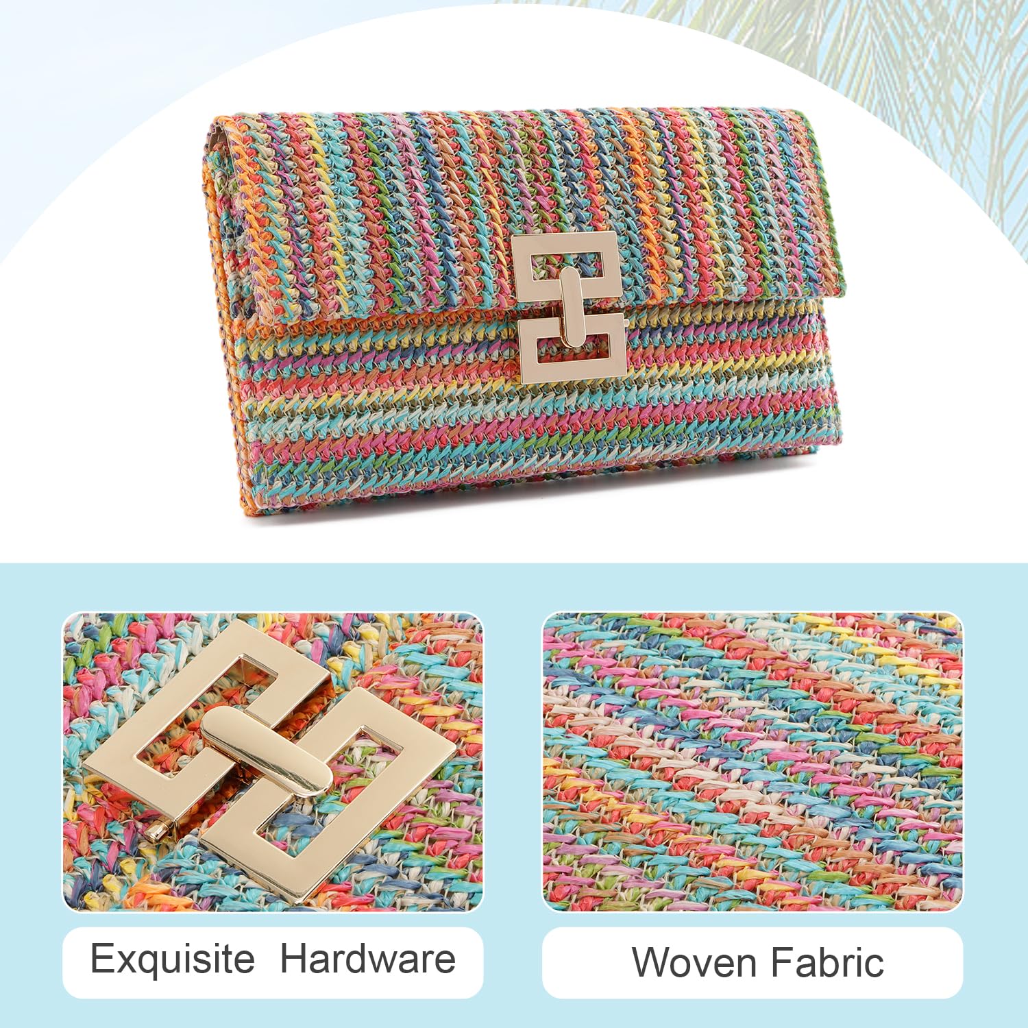 Stylish Woven Straw Clutch Purse for Women - Elegant Beach Bag & Evening Envelope Handbag - Perfect for Summer Vacations, Weddings, and Night Out Events