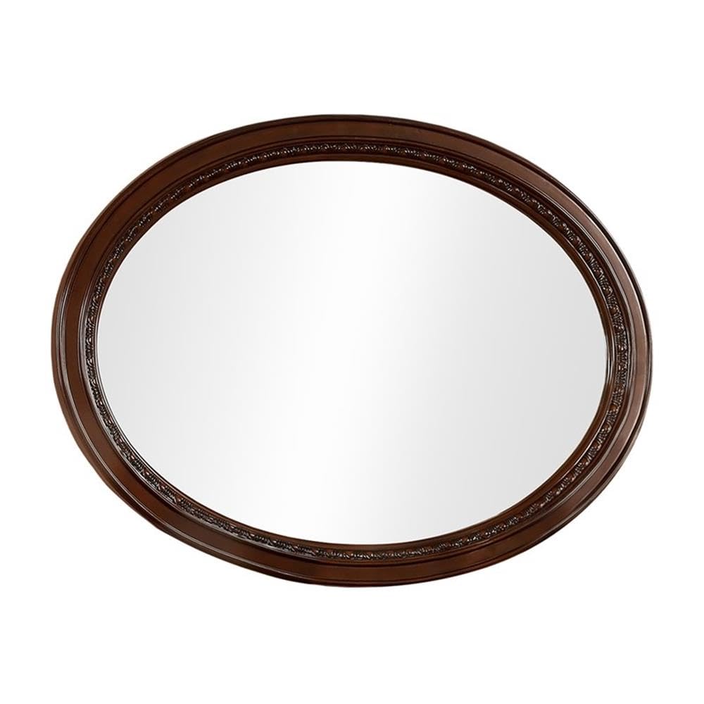 Brown Cherry Wood Frame Oval Mirror - Traditional Ramsaran Design by Furniture of America - Perfect for Living Room, Bedroom & Entryway Decor