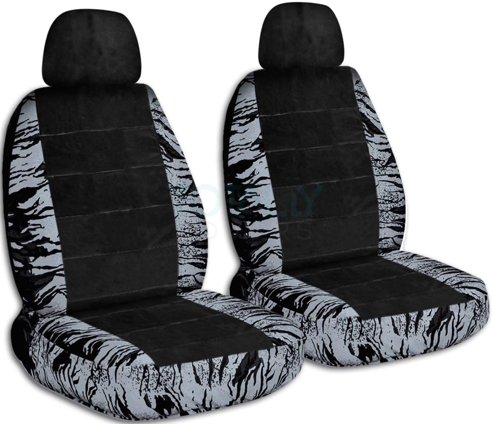 Premium Black & Silver Snow Tiger Print Car Seat Covers - Universal Fit for Cars, Trucks, Vans, RVs & SUVs - Includes 2 Headrest Covers (30 Pattern Options) - Perfect for Pet Owners & Adventure Enthusiasts