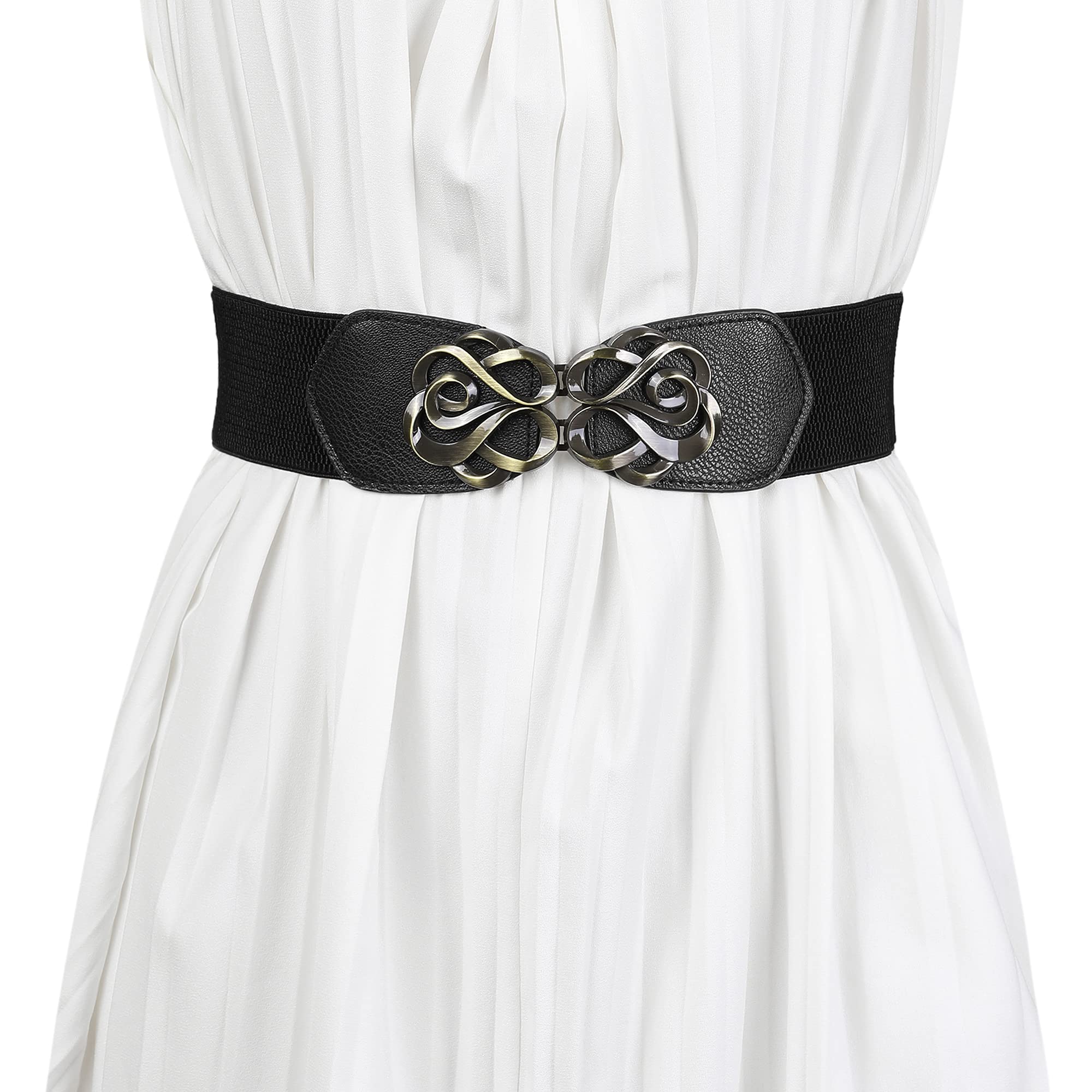 Allegra K Women's Stretch Wide Elastic Belt with Metal Interlocking Buckle - 25.5