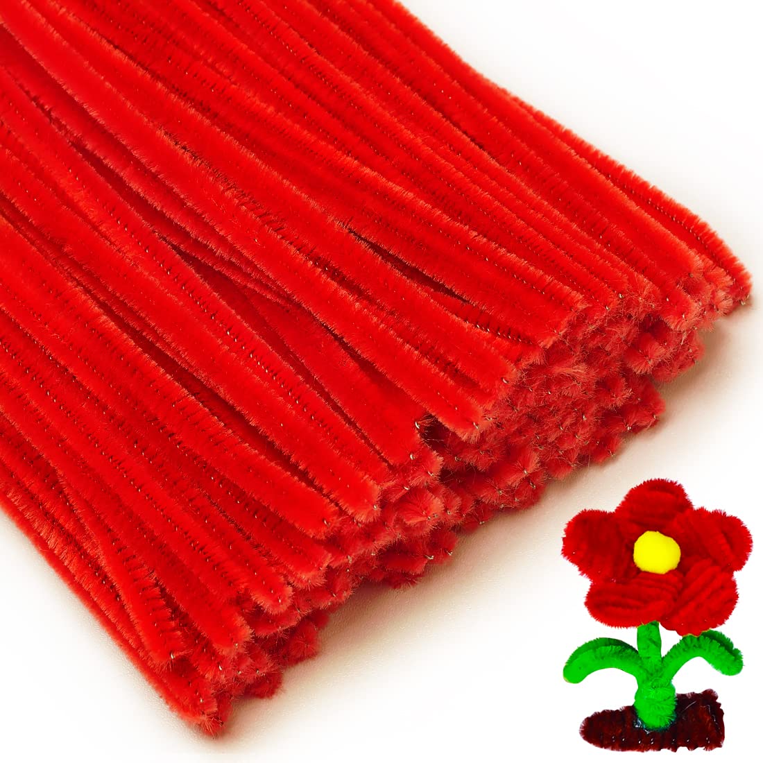 Eppingwin 200pcs Red Pipe Cleaners - Chenille Stems for DIY Arts & Crafts Projects, Classroom Activities, and Kids' Creative Play | Bulk Craft Supplies for Floral Arrangements, STEM Learning, and Holiday Decorations