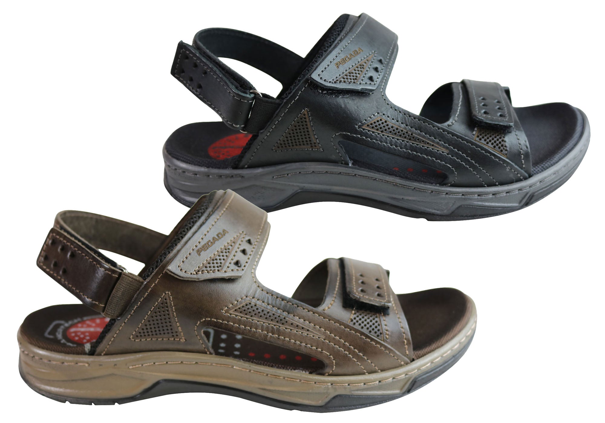 Jeff Men's Genuine Leather Comfortable Cushioned Sandals - Handmade in Brazil - Perfect for Beach, Vacation & Summer Outdoor Activities