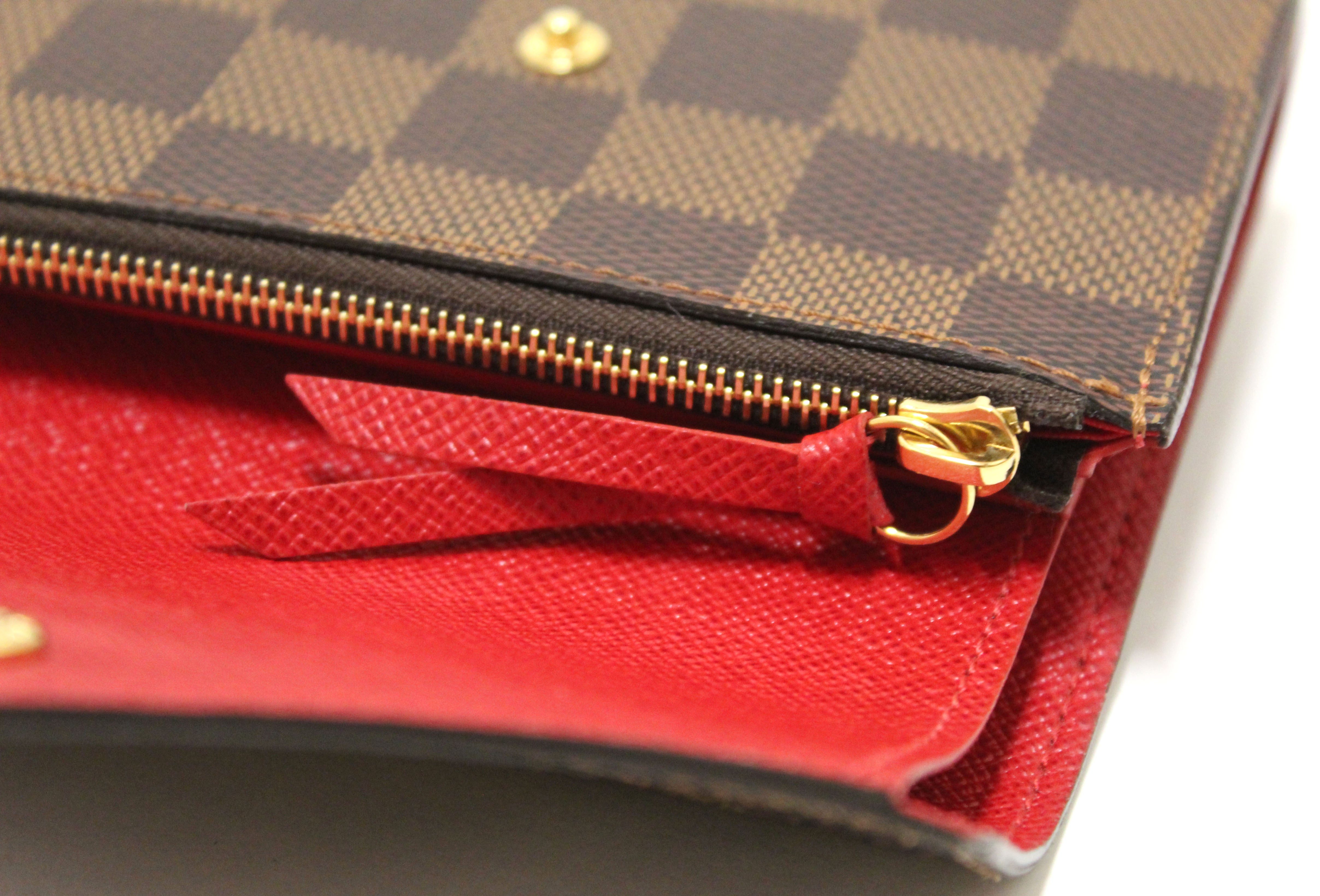Authentic Louis Vuitton Damier Ebene Red Victorine Wallet - Luxury Compact Wallet for Women, RFID Protection, Perfect for Everyday Use & Travel Accessories